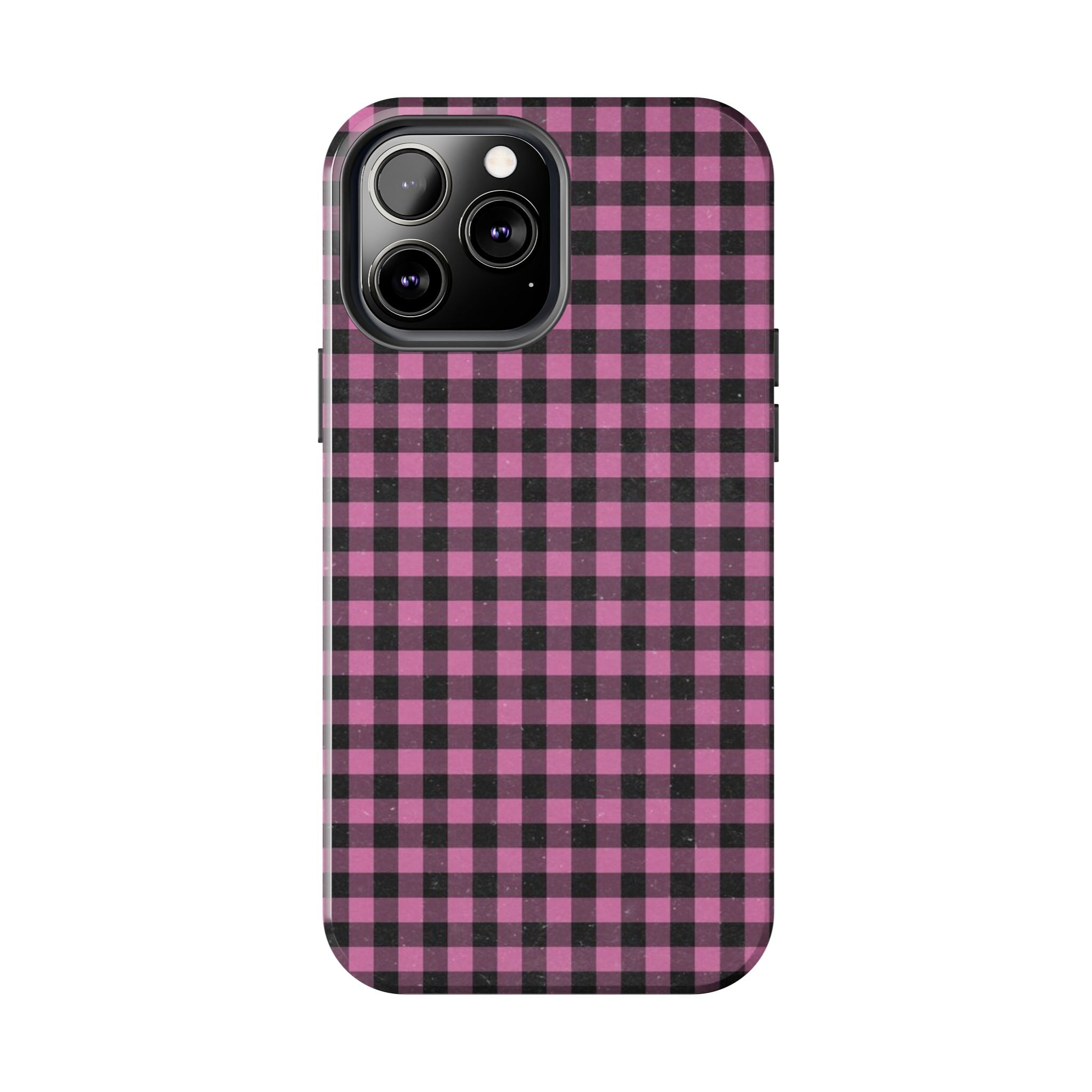 Pink and Black Faded Gingham Plaid Phone Case