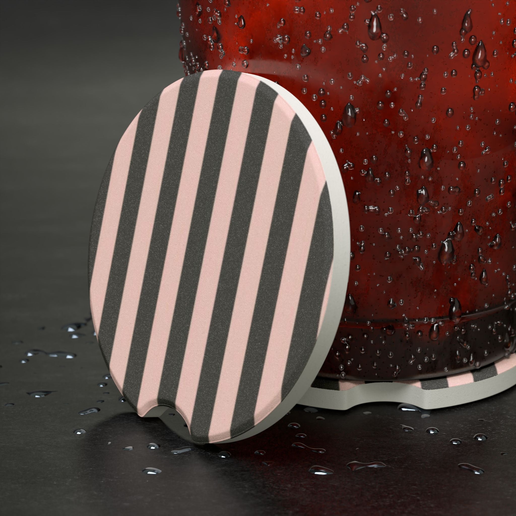 Striped Pink and Black Car Coaster - Made of Soapstone