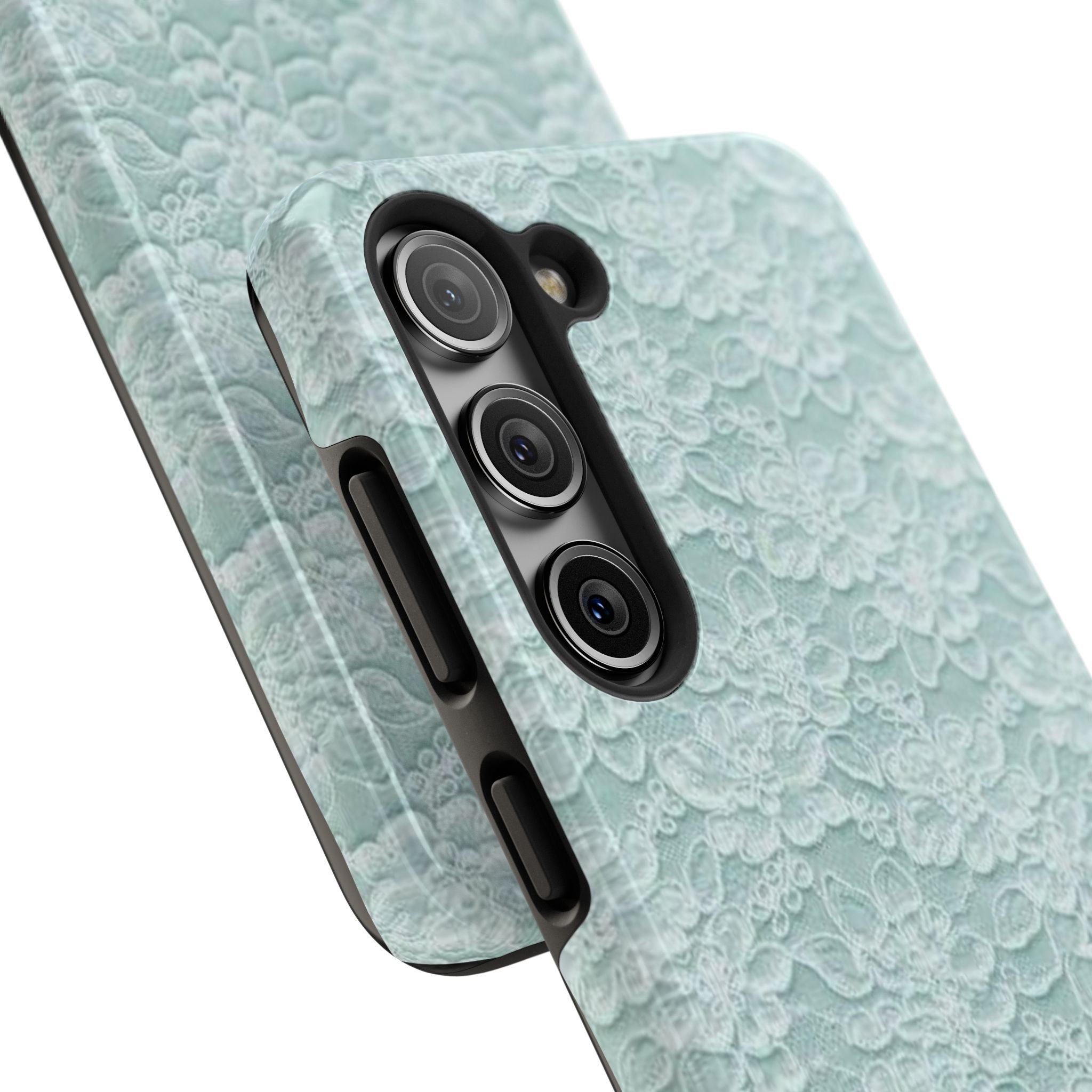 Teal Light Blue Lace Print Pattern Phone Case