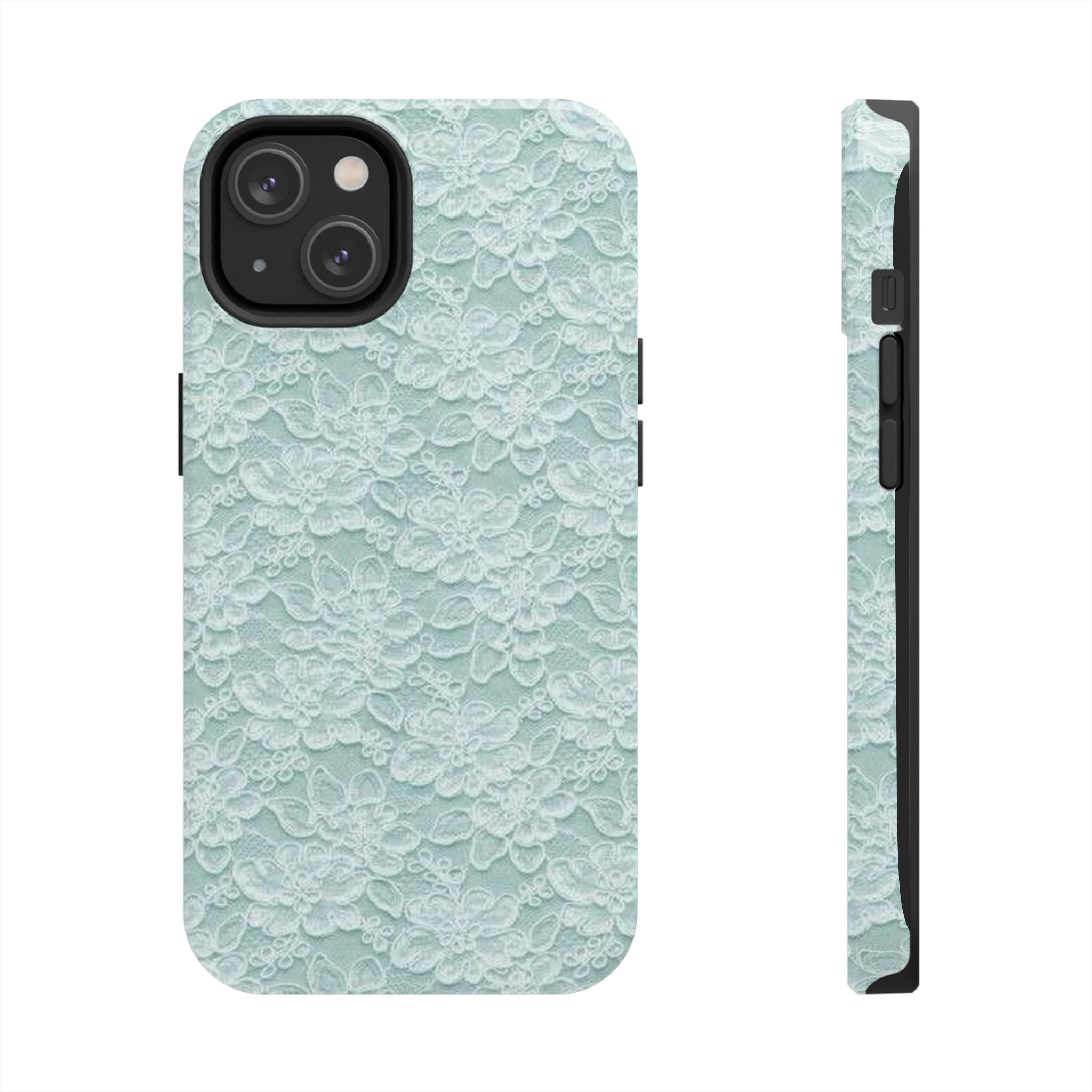 Teal Light Blue Lace Print Pattern Phone Case