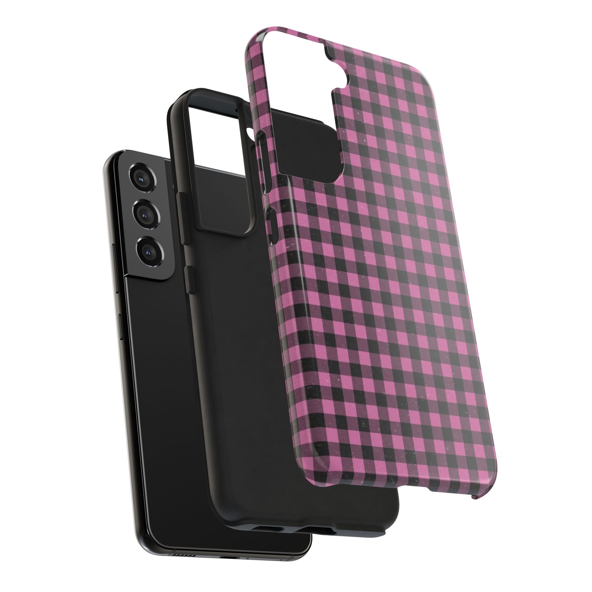 Pink and Black Faded Gingham Plaid Phone Case