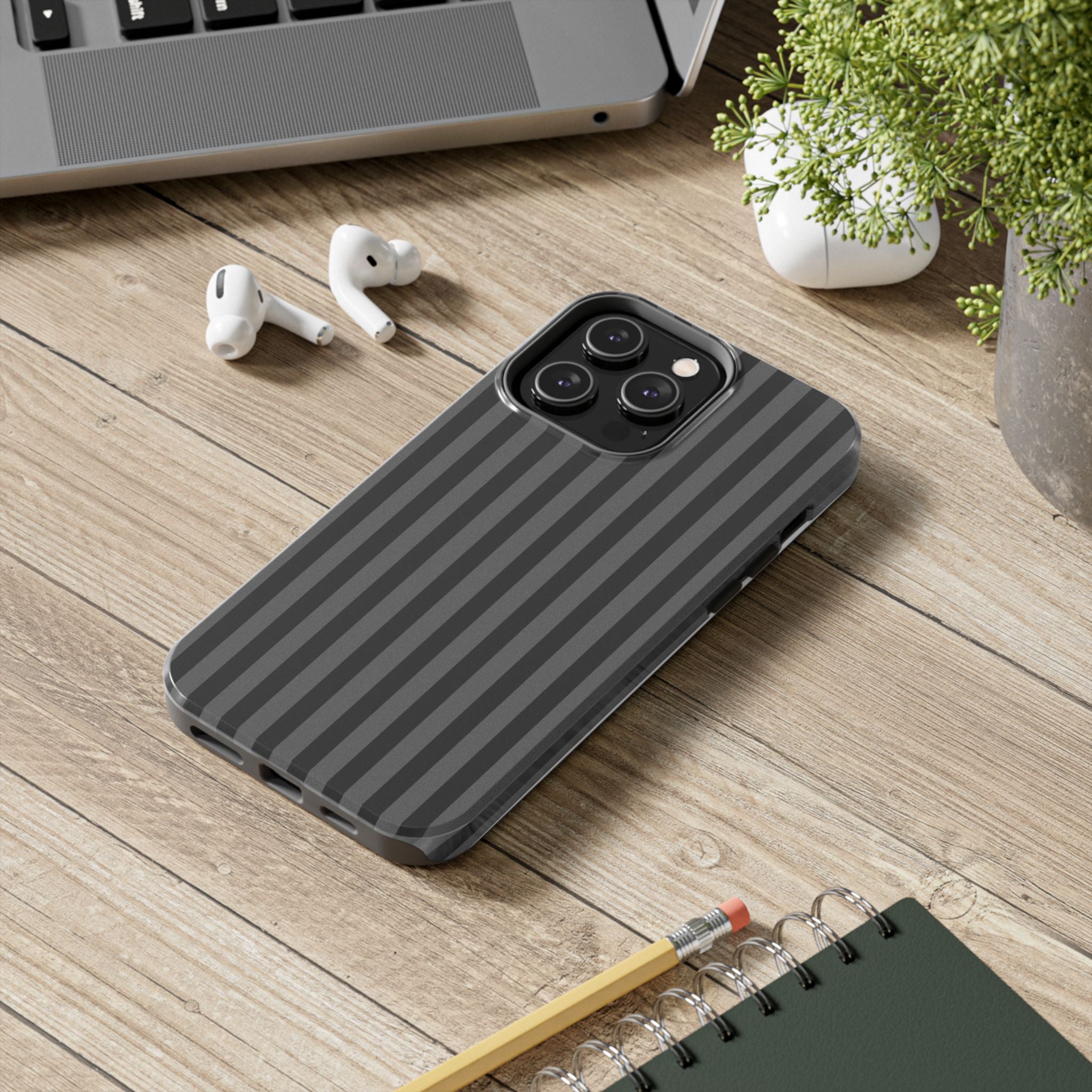 Dark Grey and Black Stripes Phone Case