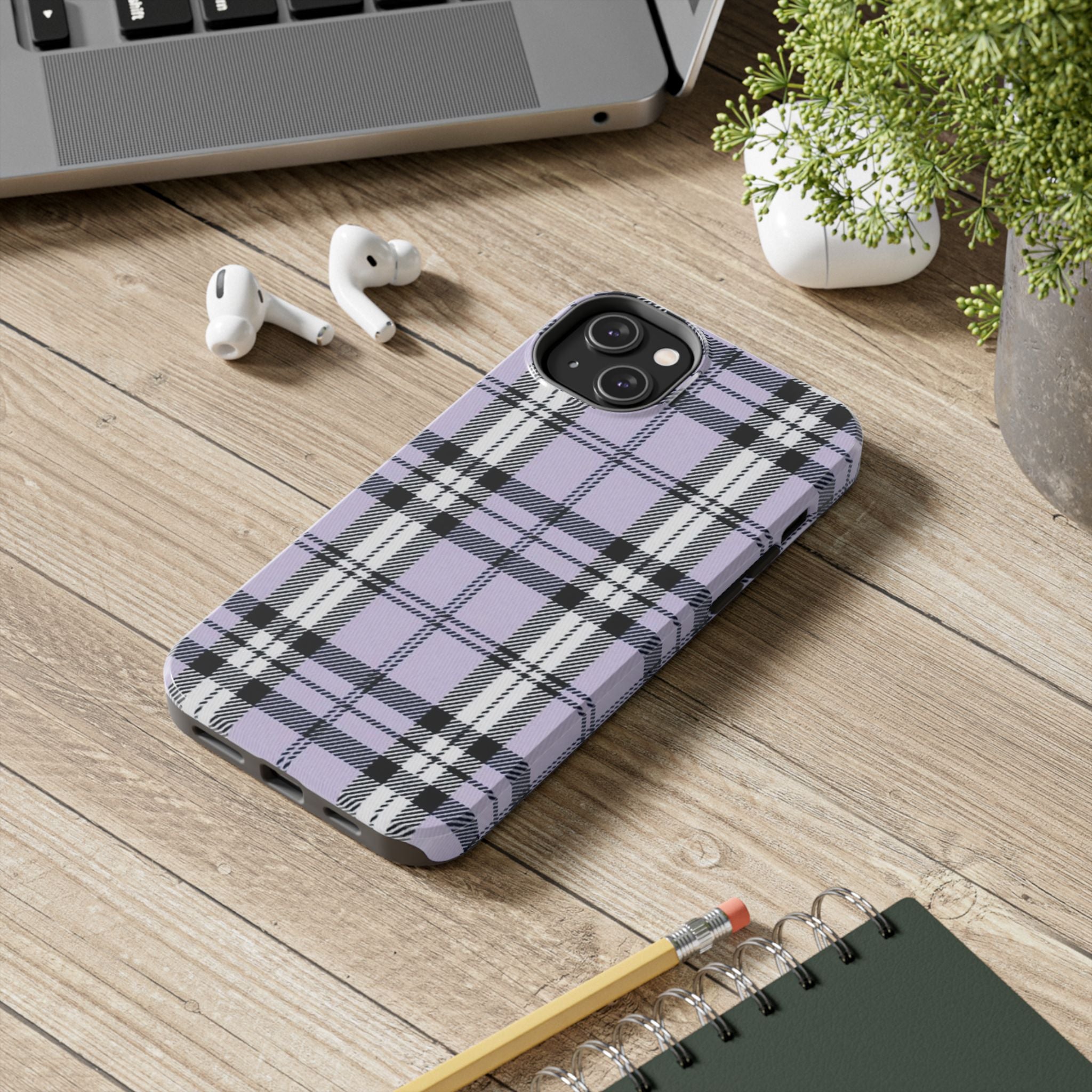 Lavender Light Purple Gingham Plaid Phone Case  - Tough Impact-Resistant Case