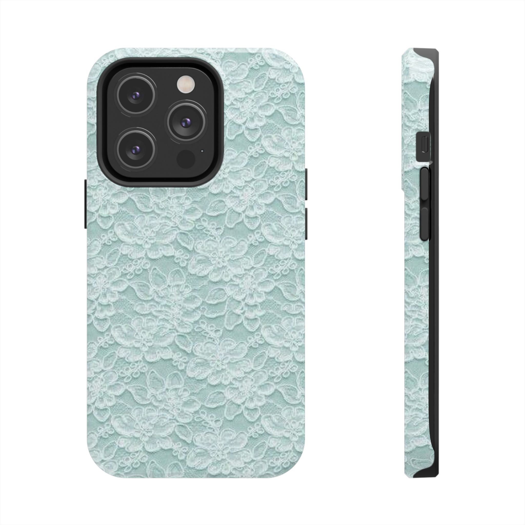 Teal Light Blue Lace Print Pattern Phone Case