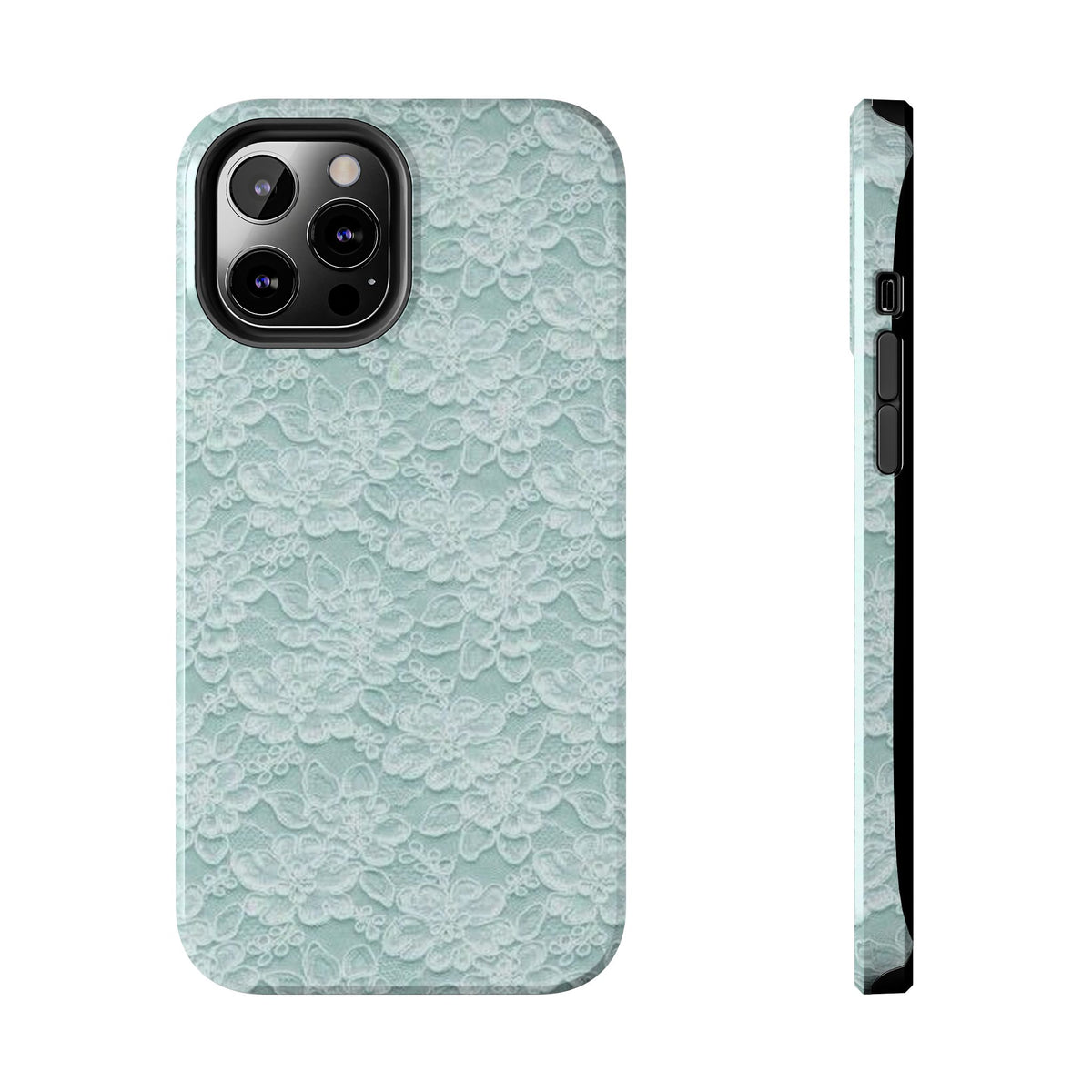 Teal Light Blue Lace Print Pattern Phone Case