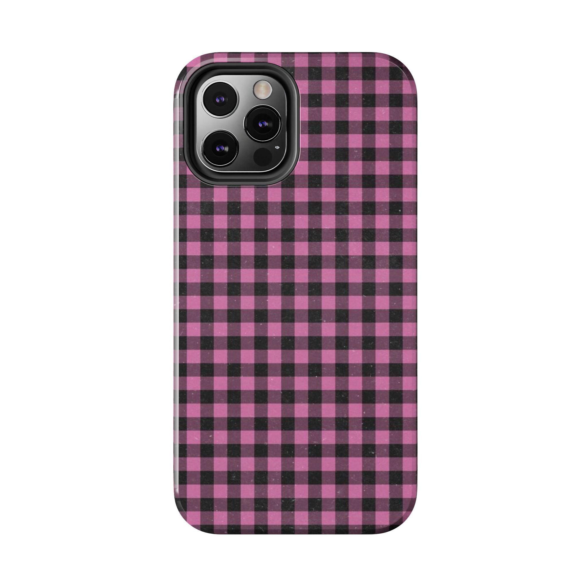 Pink and Black Faded Gingham Plaid Phone Case