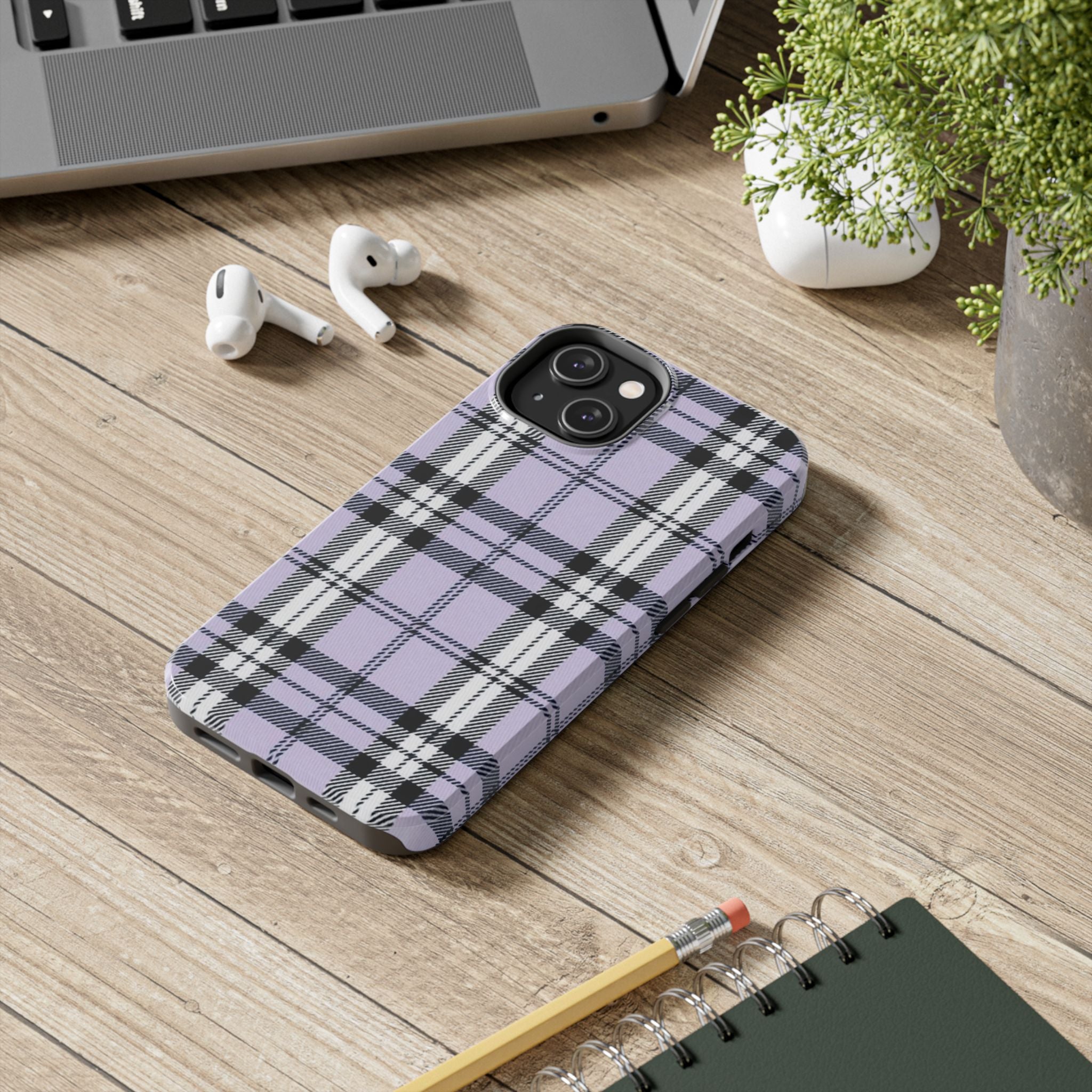 Lavender Light Purple Gingham Plaid Phone Case  - Tough Impact-Resistant Case