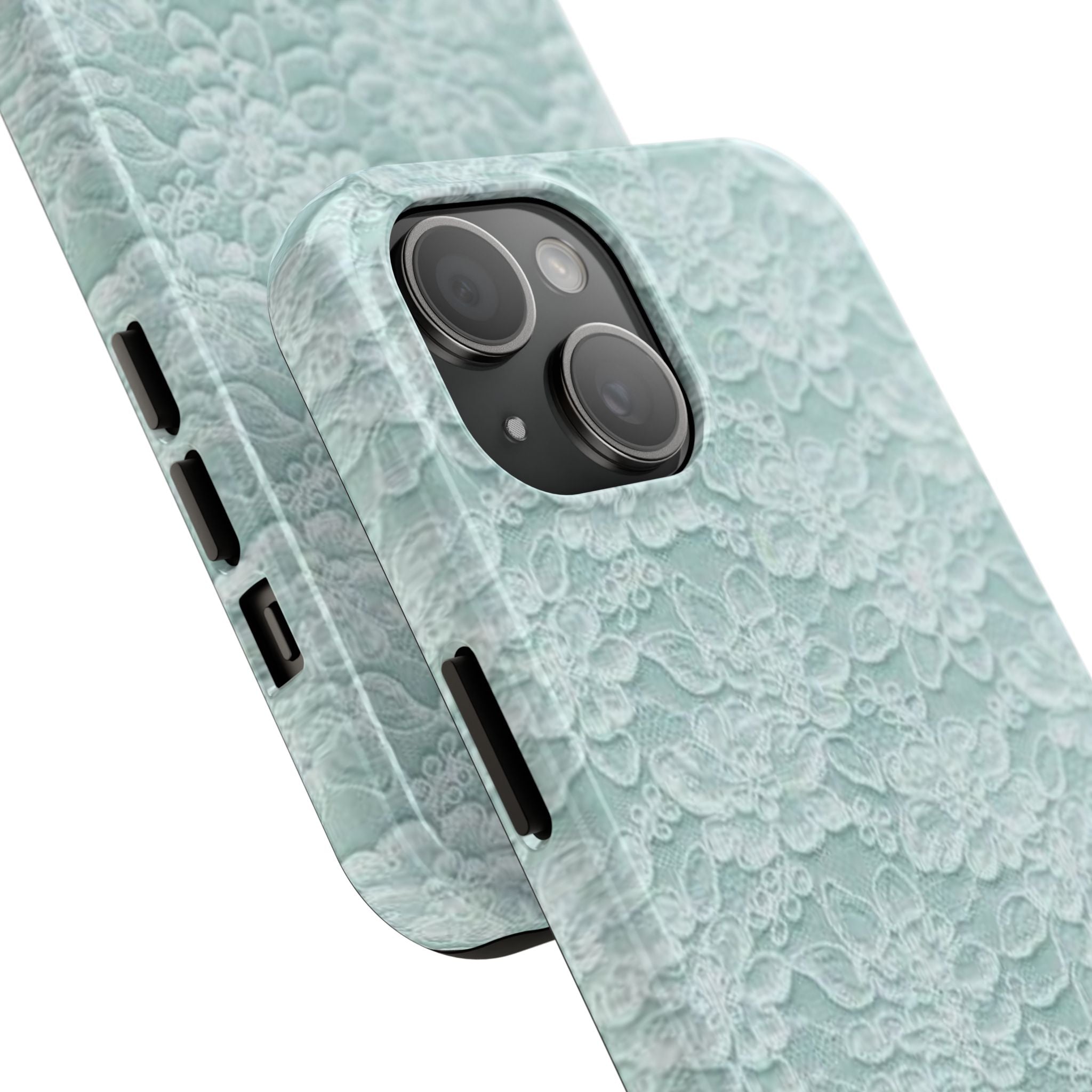 Teal Light Blue Lace Print Pattern Phone Case