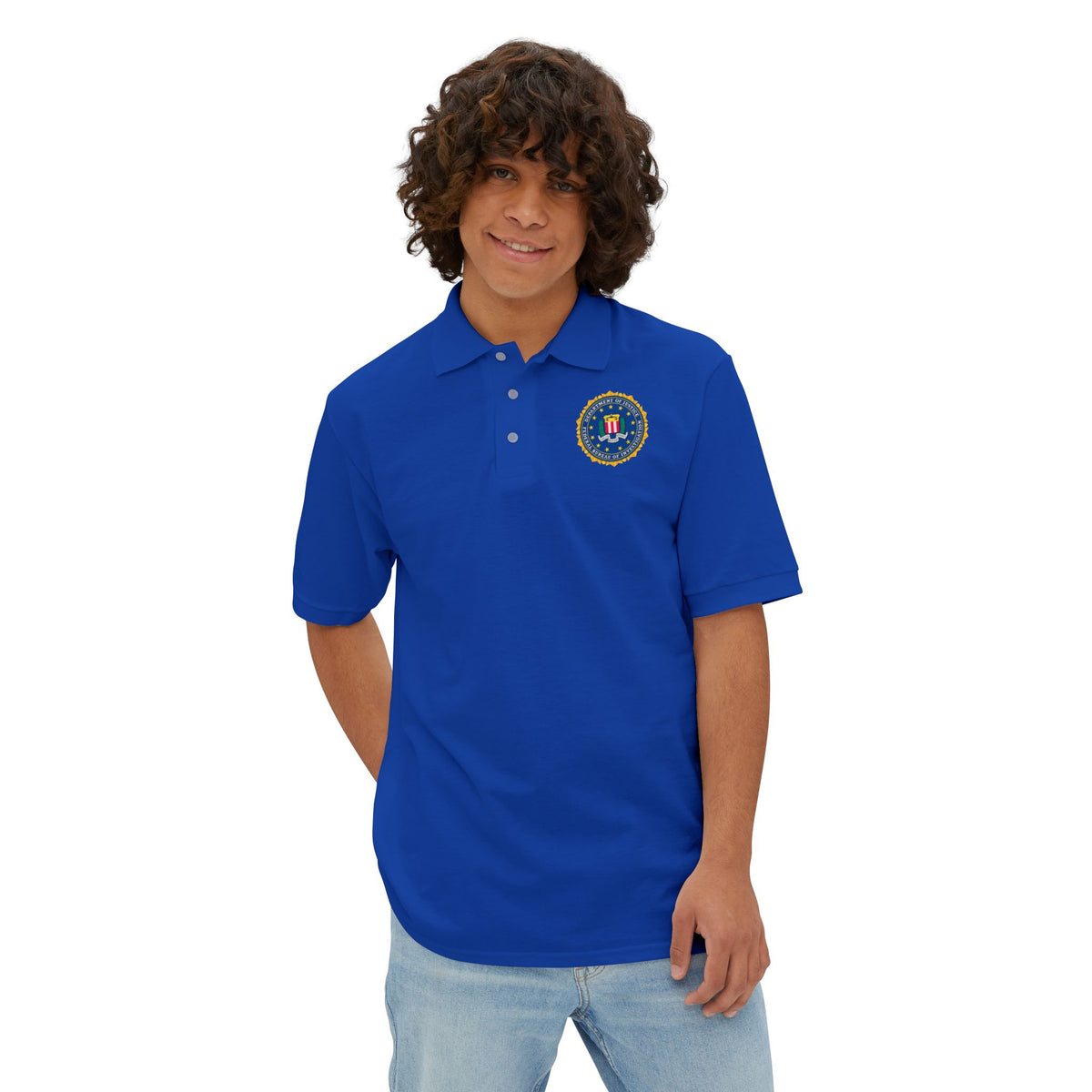 FBI Custom Halloween Polo Shirt Badge Logos on Front and Back - Men's Piqué Polo