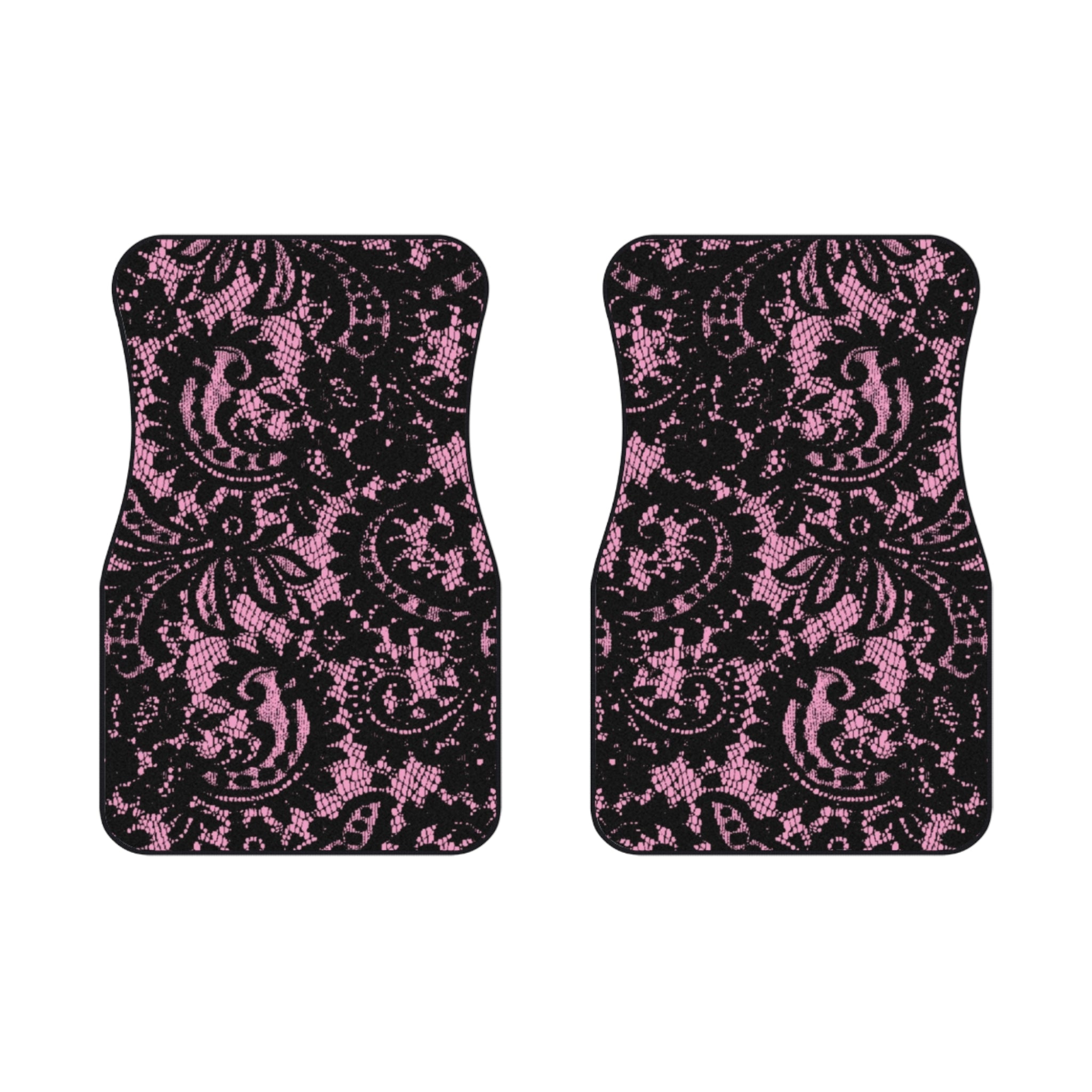 Lace Black and Pink Car Mats - Front Floor Mats Set of 2