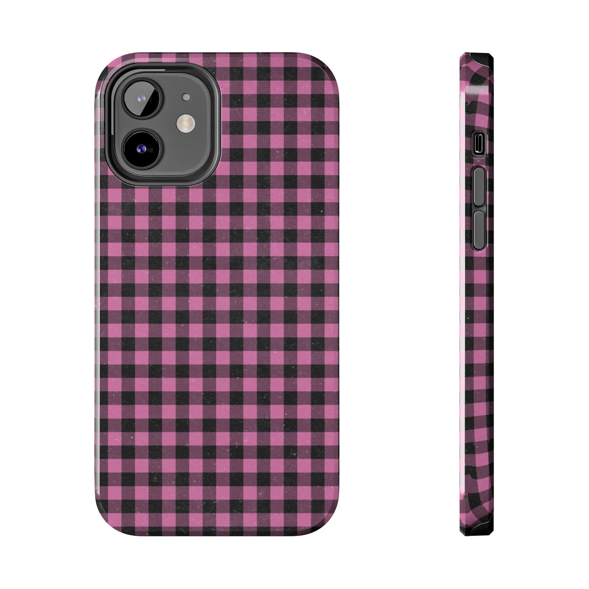 Pink and Black Faded Gingham Plaid Phone Case