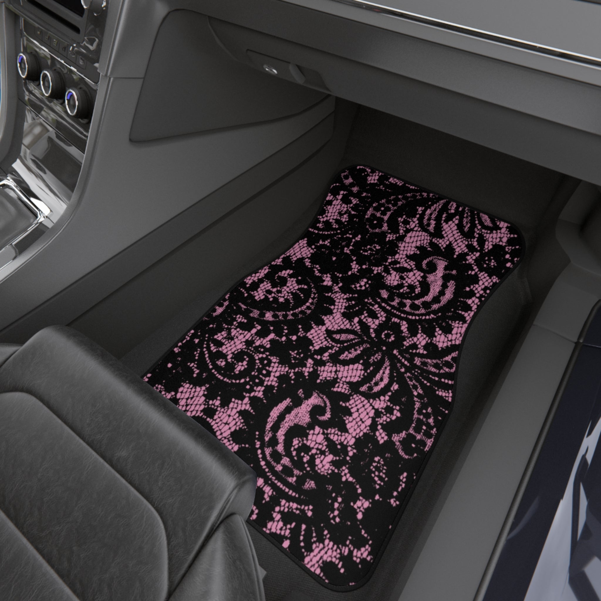 Lace Black and Pink Car Mats - Front Floor Mats Set of 2