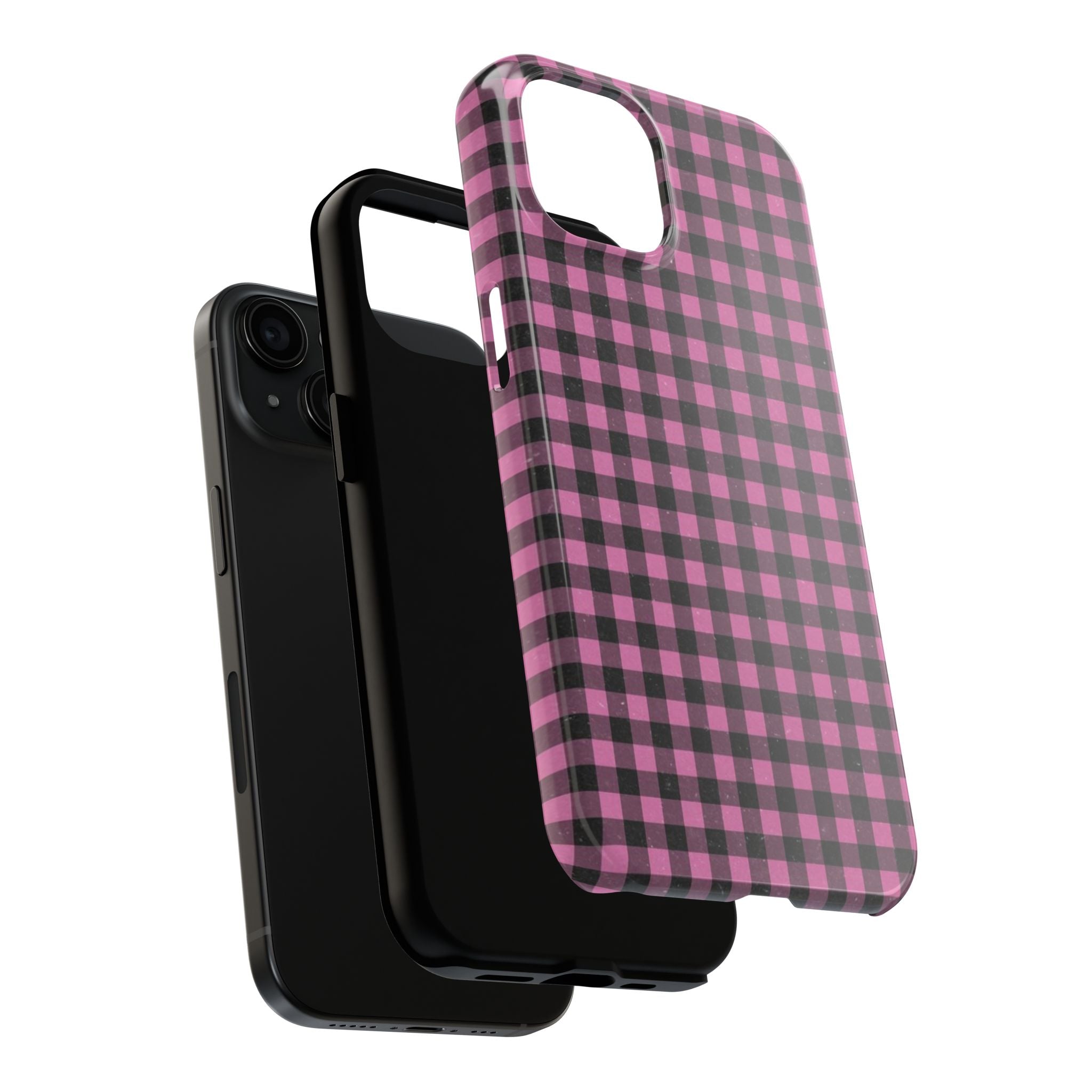 Pink and Black Faded Gingham Plaid Phone Case