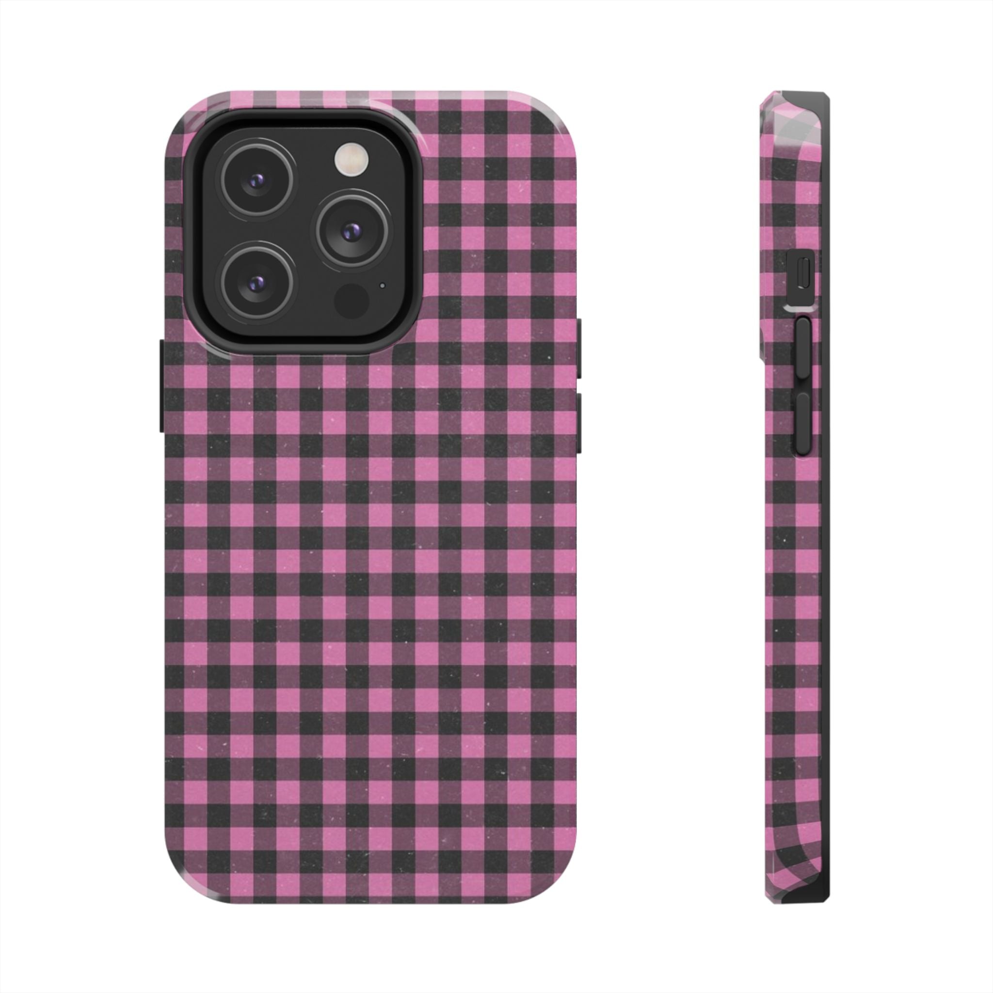 Pink and Black Faded Gingham Plaid Phone Case