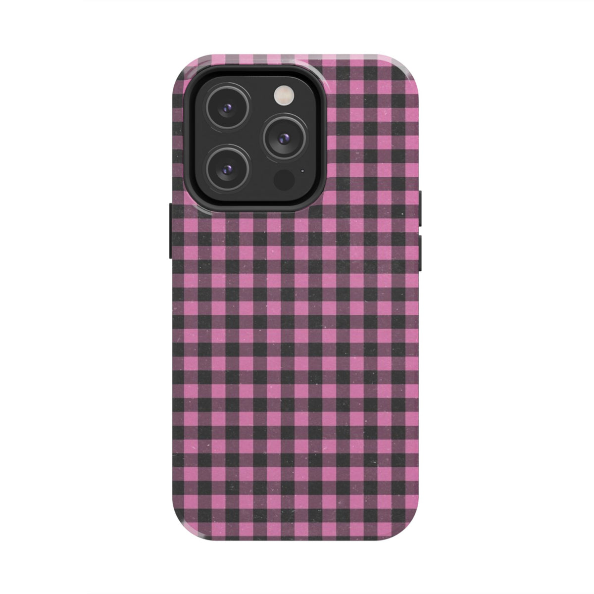 Pink and Black Faded Gingham Plaid Phone Case