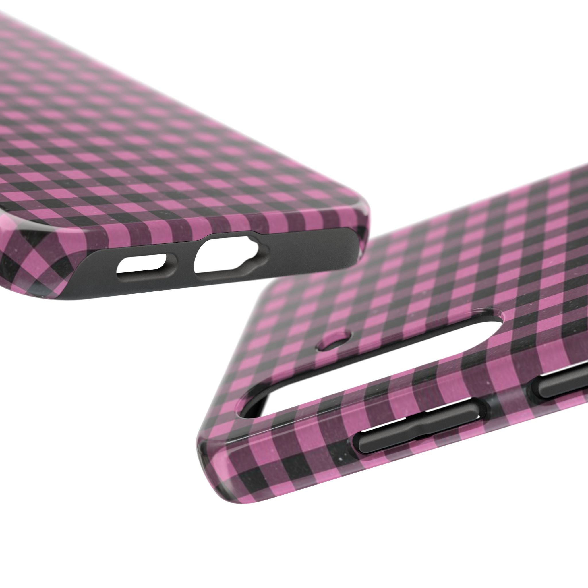 Pink and Black Faded Gingham Plaid Phone Case