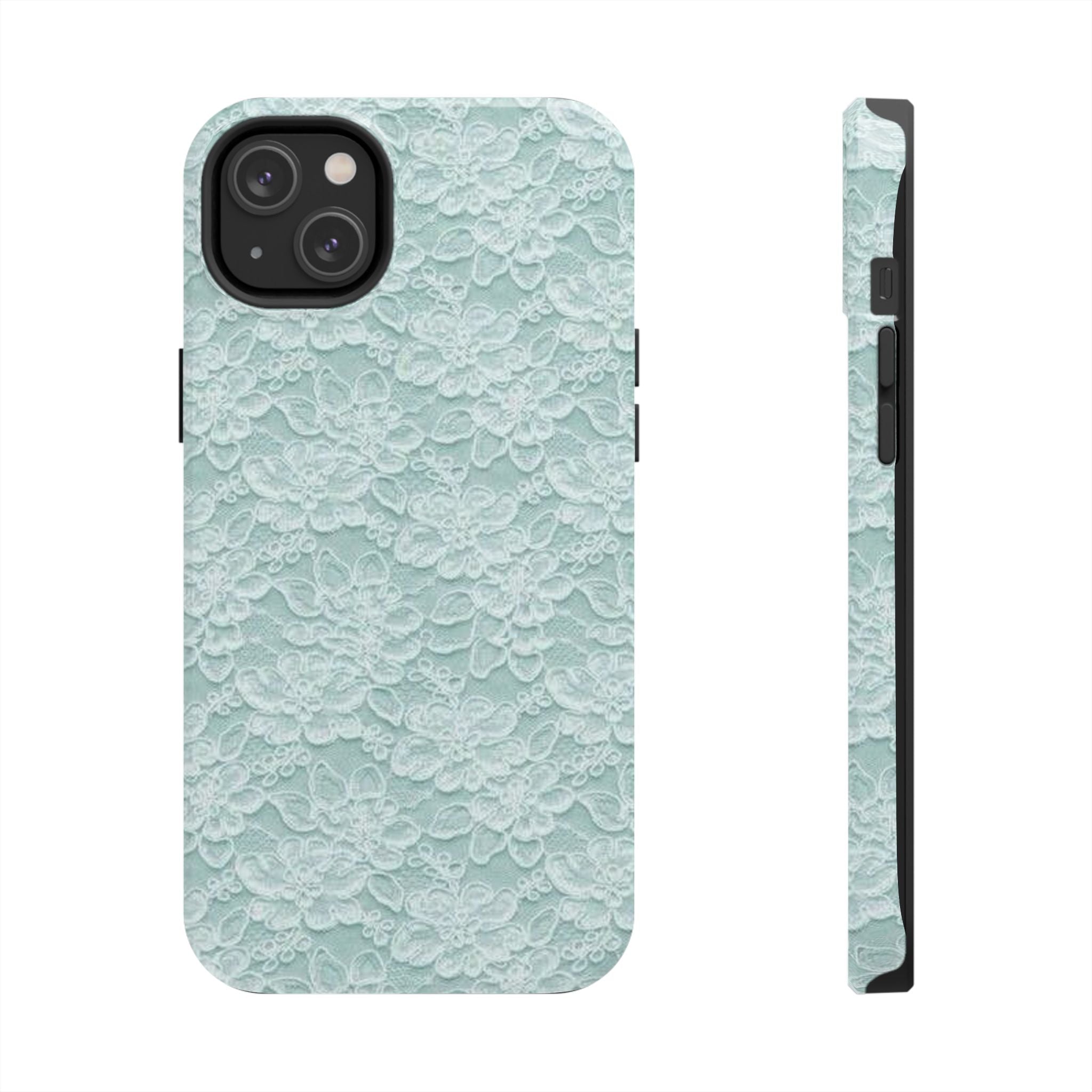 Teal Light Blue Lace Print Pattern Phone Case