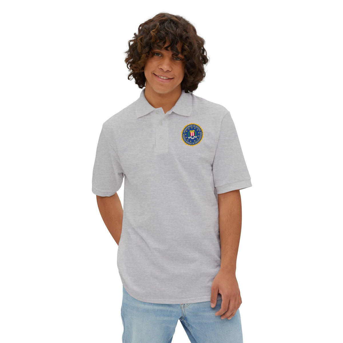 FBI Custom Halloween Polo Shirt Badge Logos on Front and Back - Men's Piqué Polo