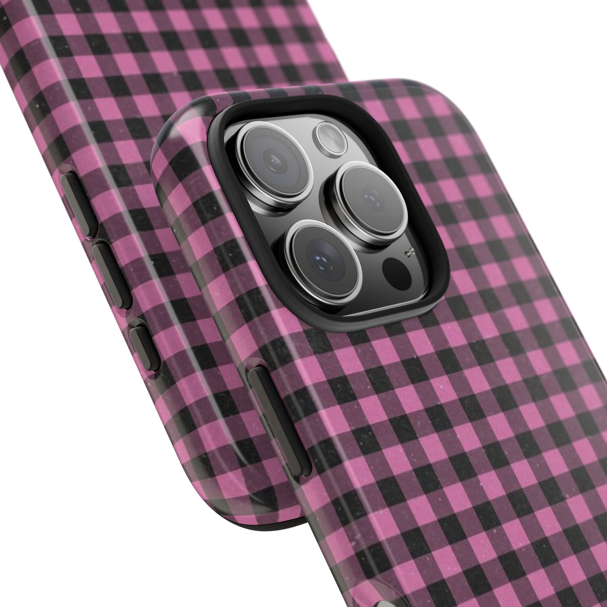 Pink and Black Faded Gingham Plaid Phone Case