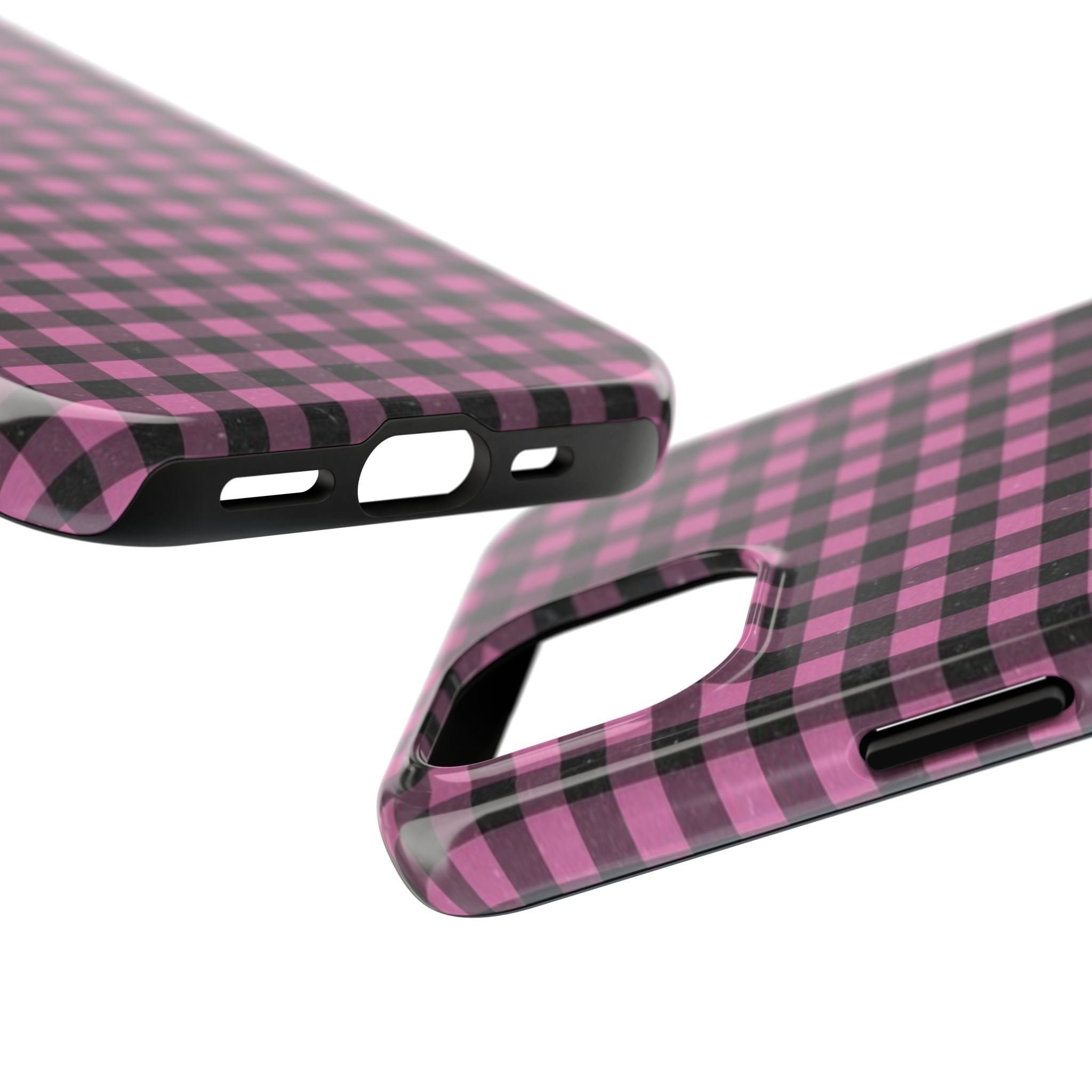 Pink and Black Faded Gingham Plaid Phone Case