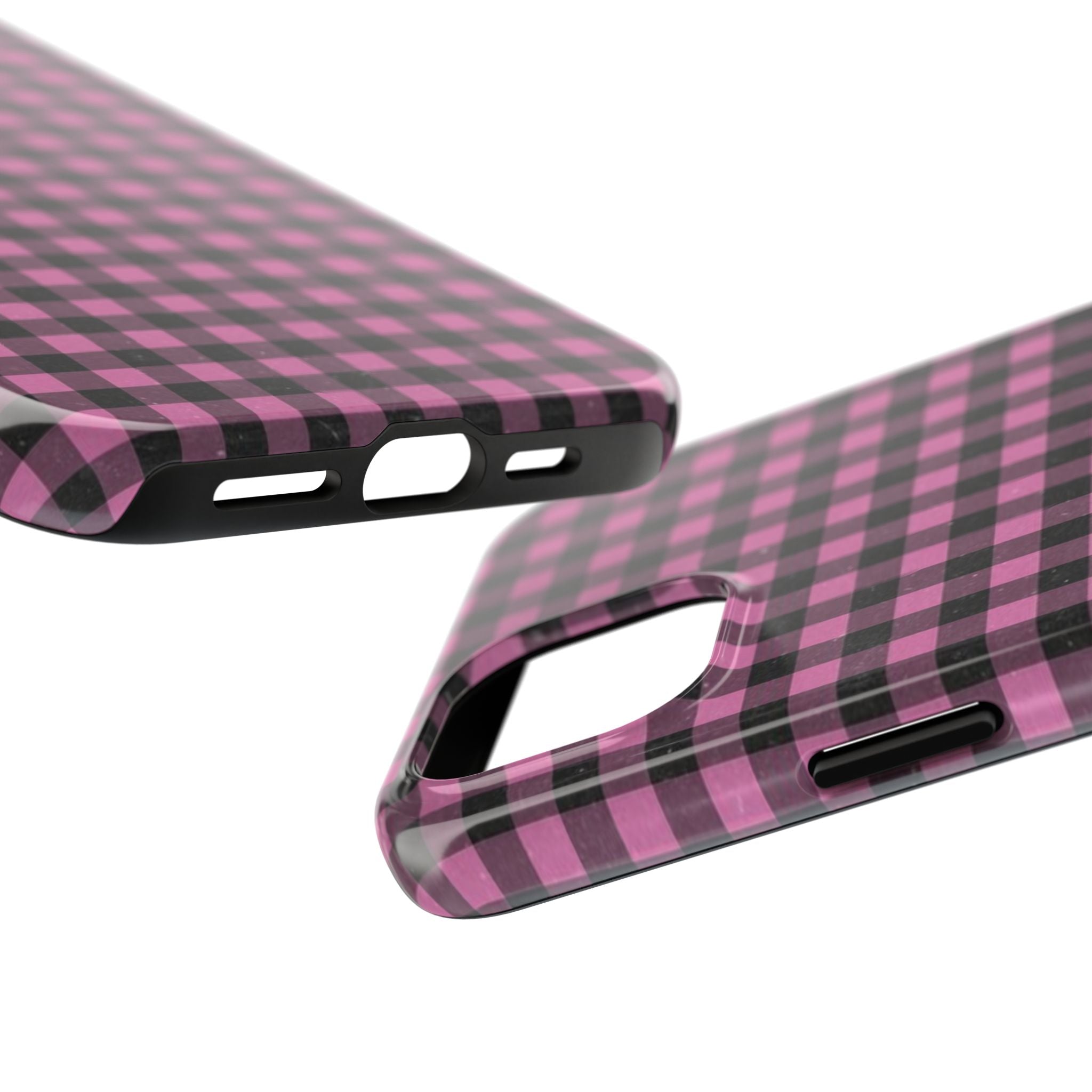 Pink and Black Faded Gingham Plaid Phone Case