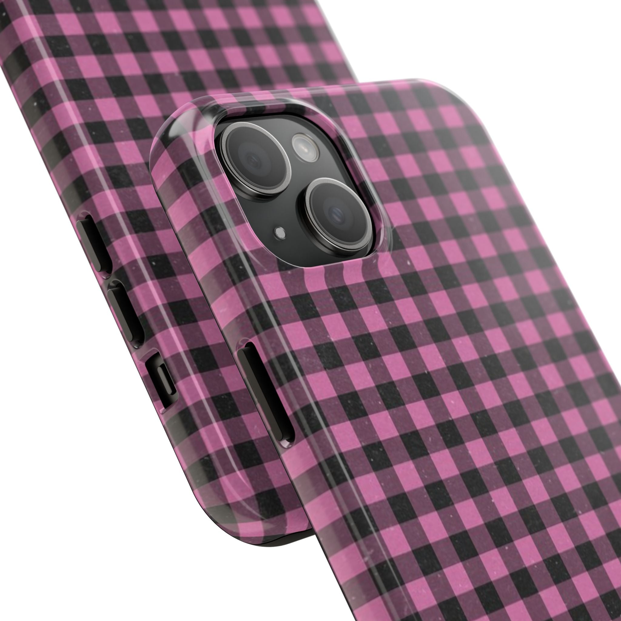 Pink and Black Faded Gingham Plaid Phone Case