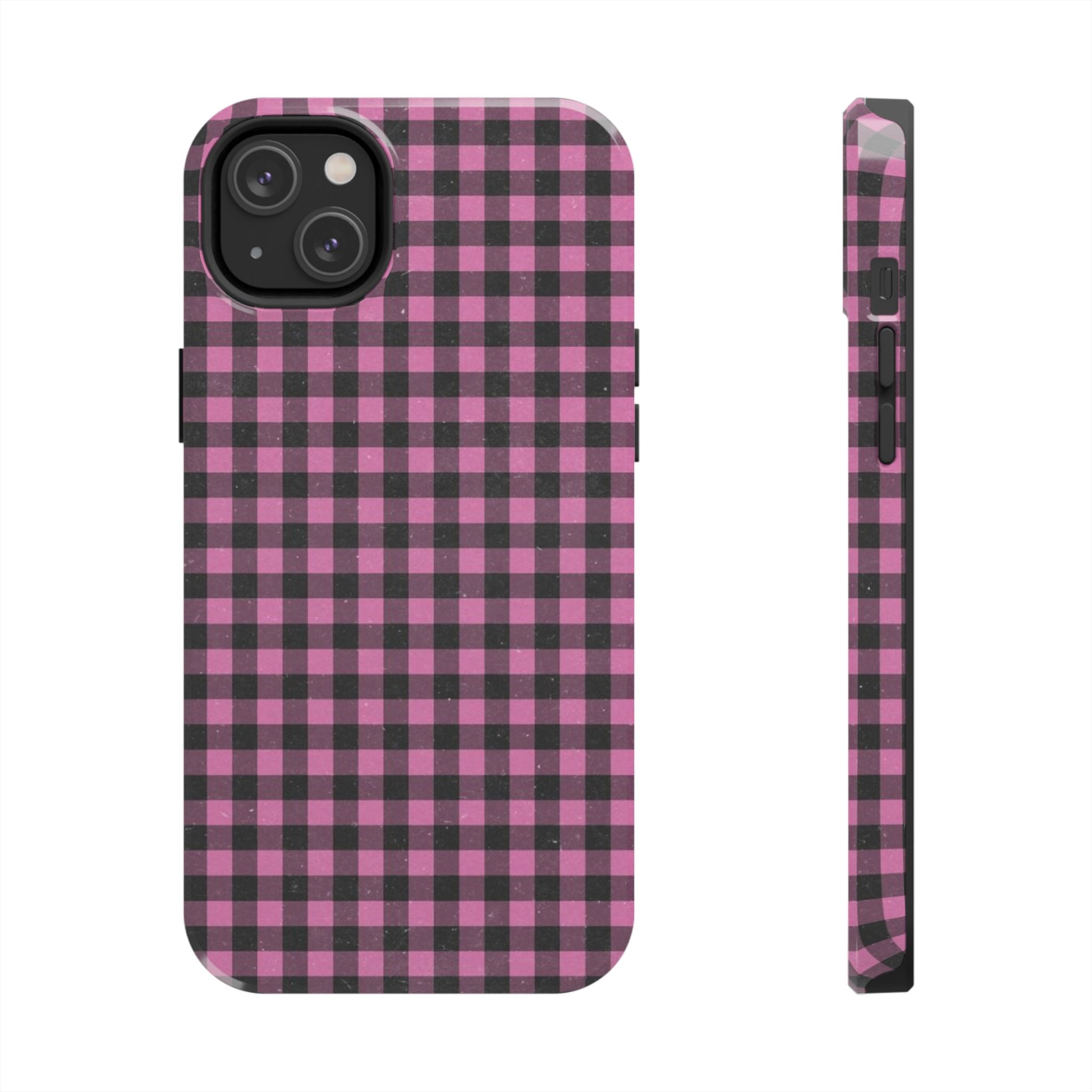 Pink and Black Faded Gingham Plaid Phone Case