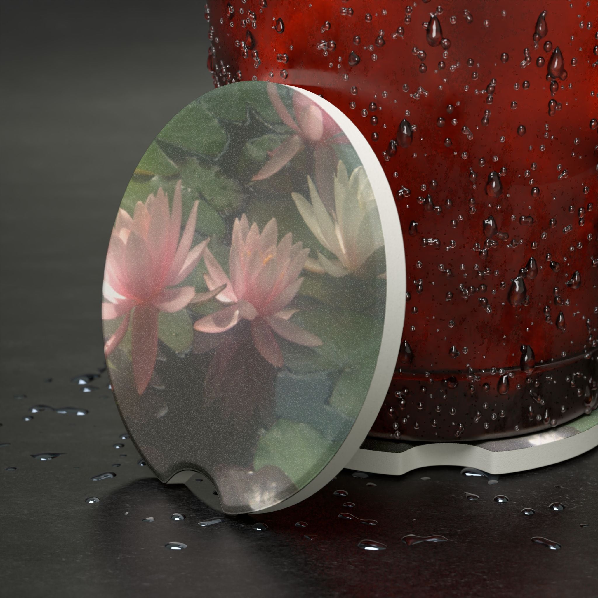 Lotus Flower Lily Pond Car Cupholder Coaster - Made of Soapstone