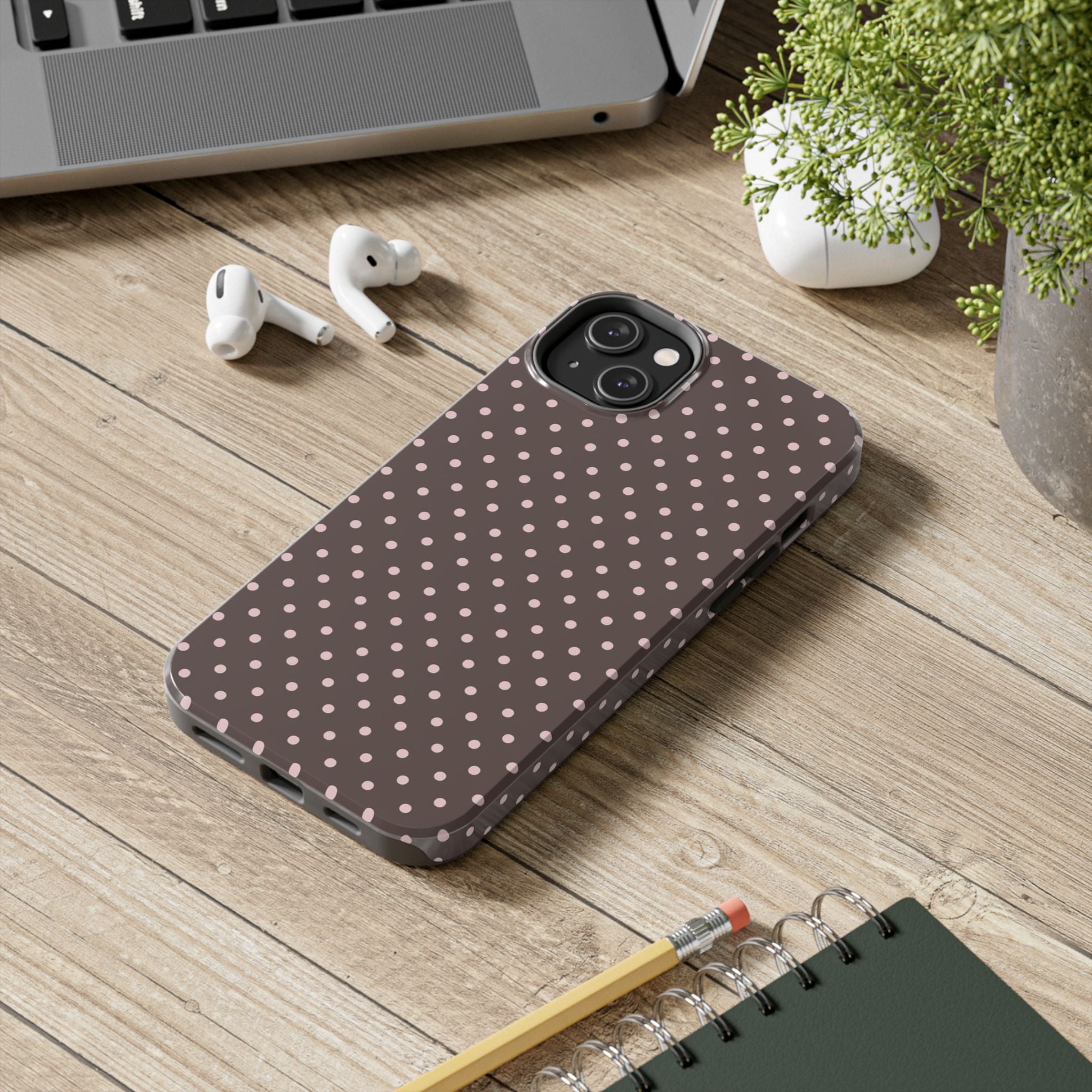 Brown with Pink Dots Phone Case  - Tough Impact-Resistant Case
