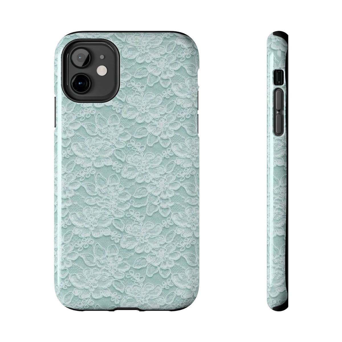 Teal Light Blue Lace Print Pattern Phone Case