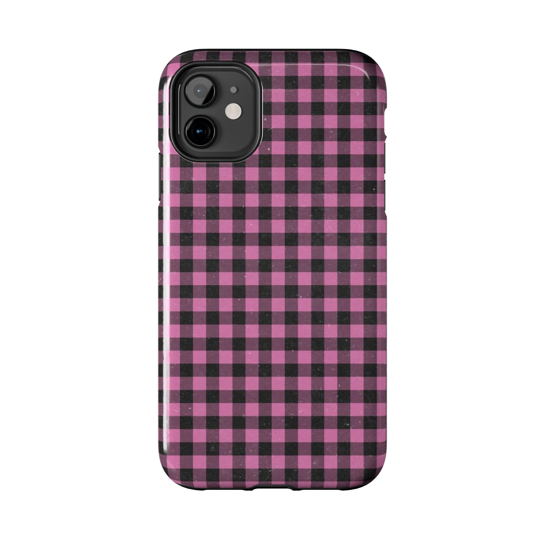 Pink and Black Faded Gingham Plaid Phone Case
