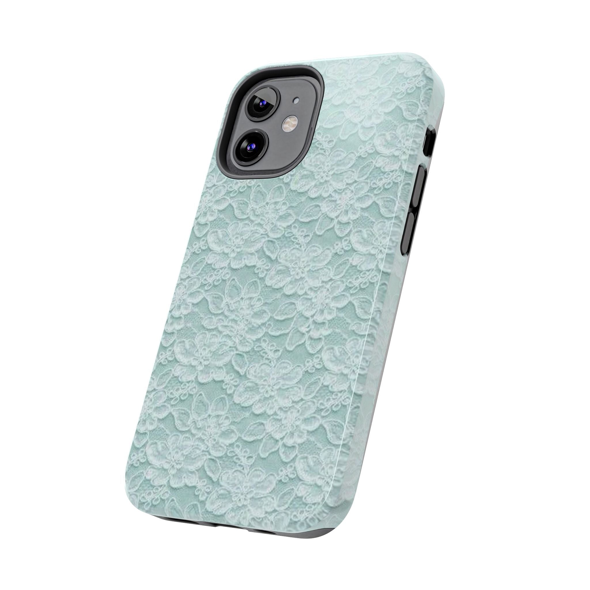 Teal Light Blue Lace Print Pattern Phone Case