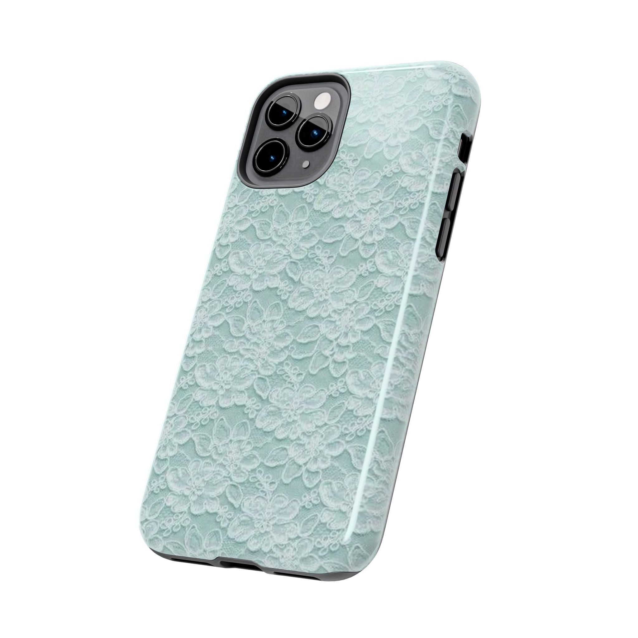 Teal Light Blue Lace Print Pattern Phone Case