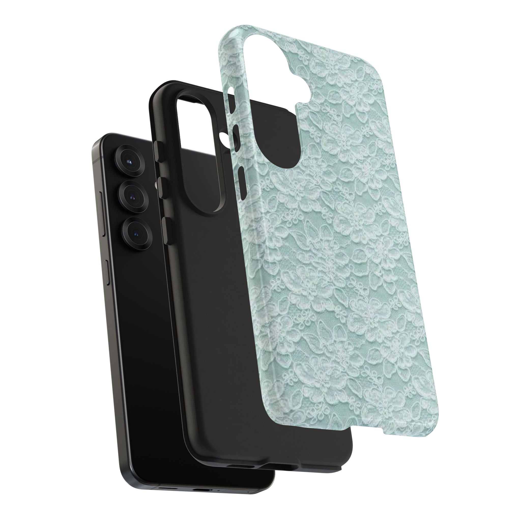 Teal Light Blue Lace Print Pattern Phone Case