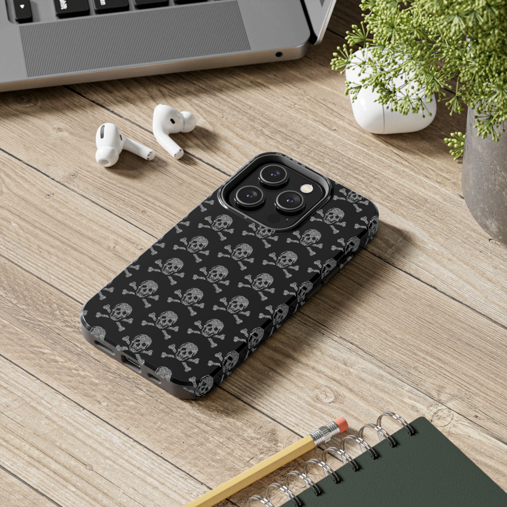 Silver Skull Print Phone Case  - Tough Impact-Resistant Case