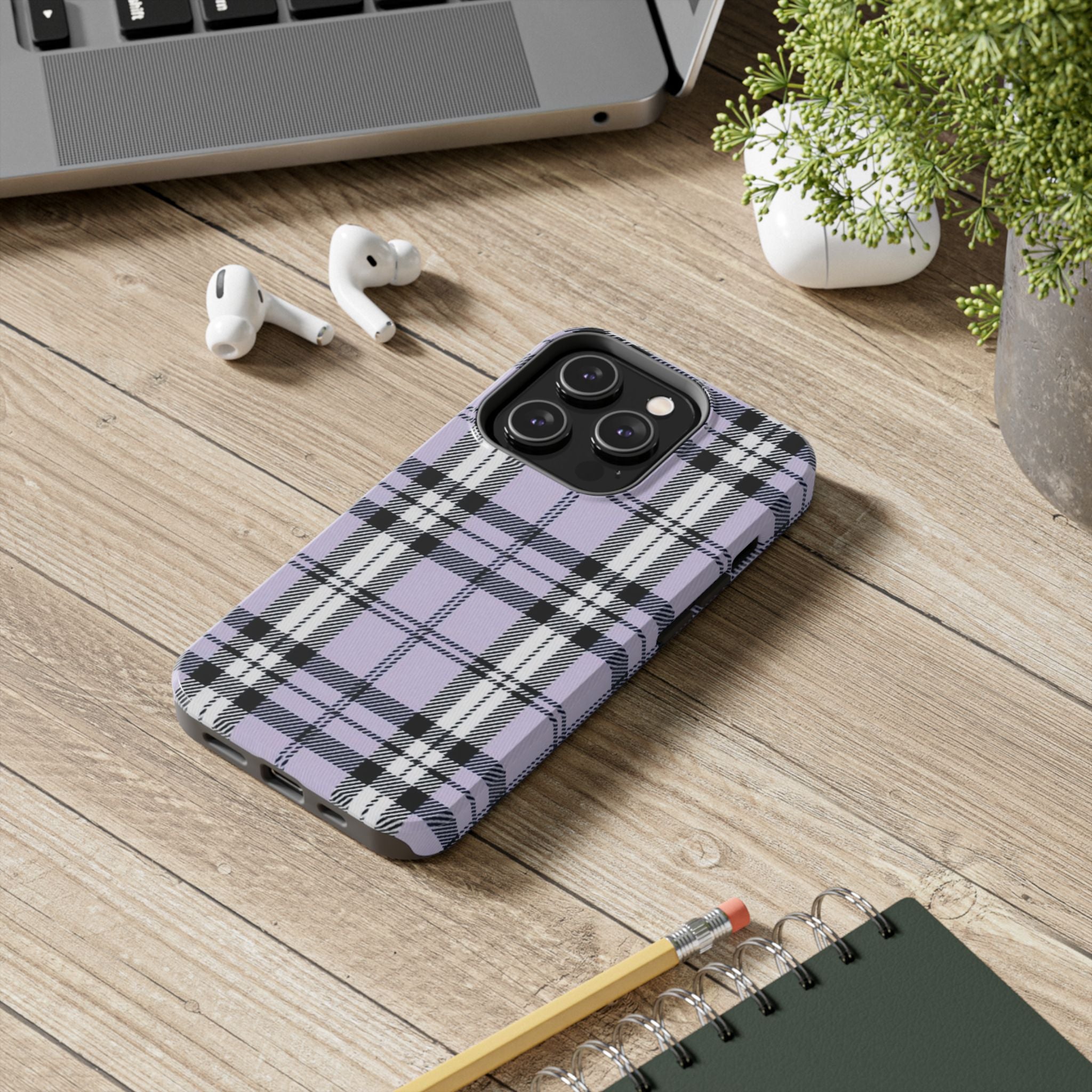 Lavender Light Purple Gingham Plaid Phone Case  - Tough Impact-Resistant Case