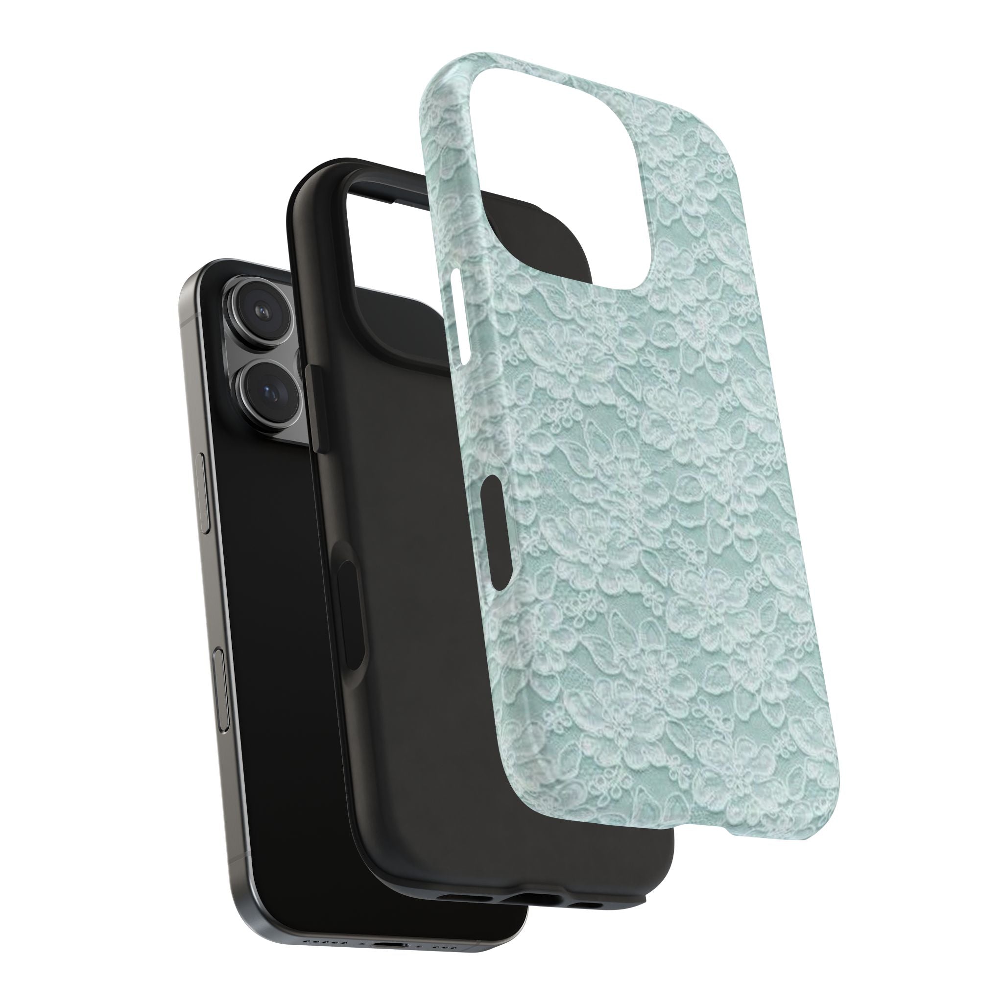 Teal Light Blue Lace Print Pattern Phone Case