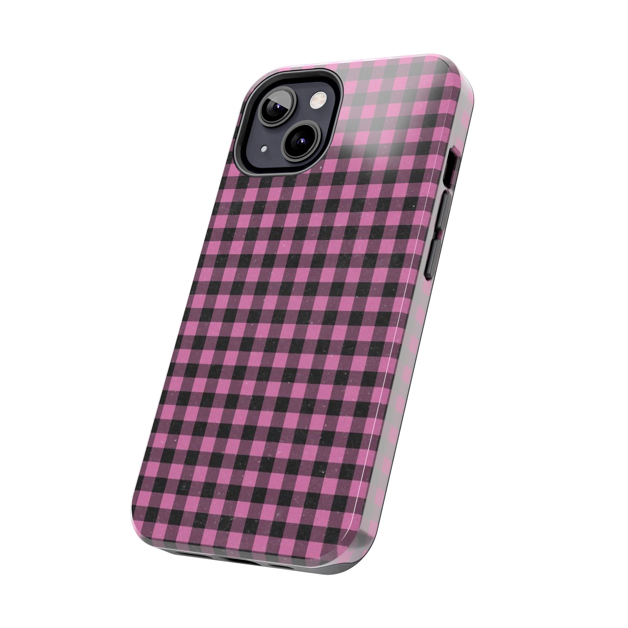 Pink and Black Faded Gingham Plaid Phone Case