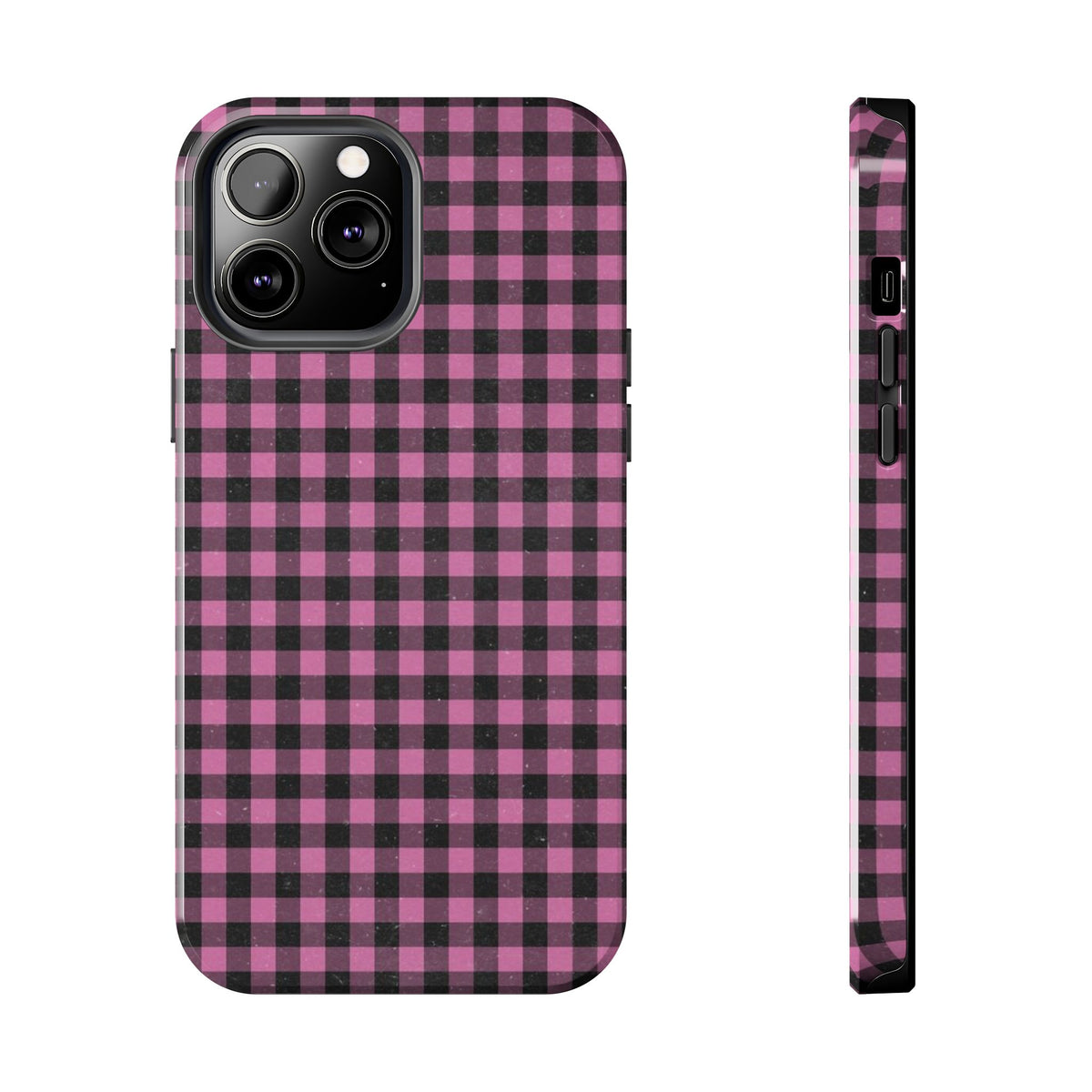 Pink and Black Faded Gingham Plaid Phone Case