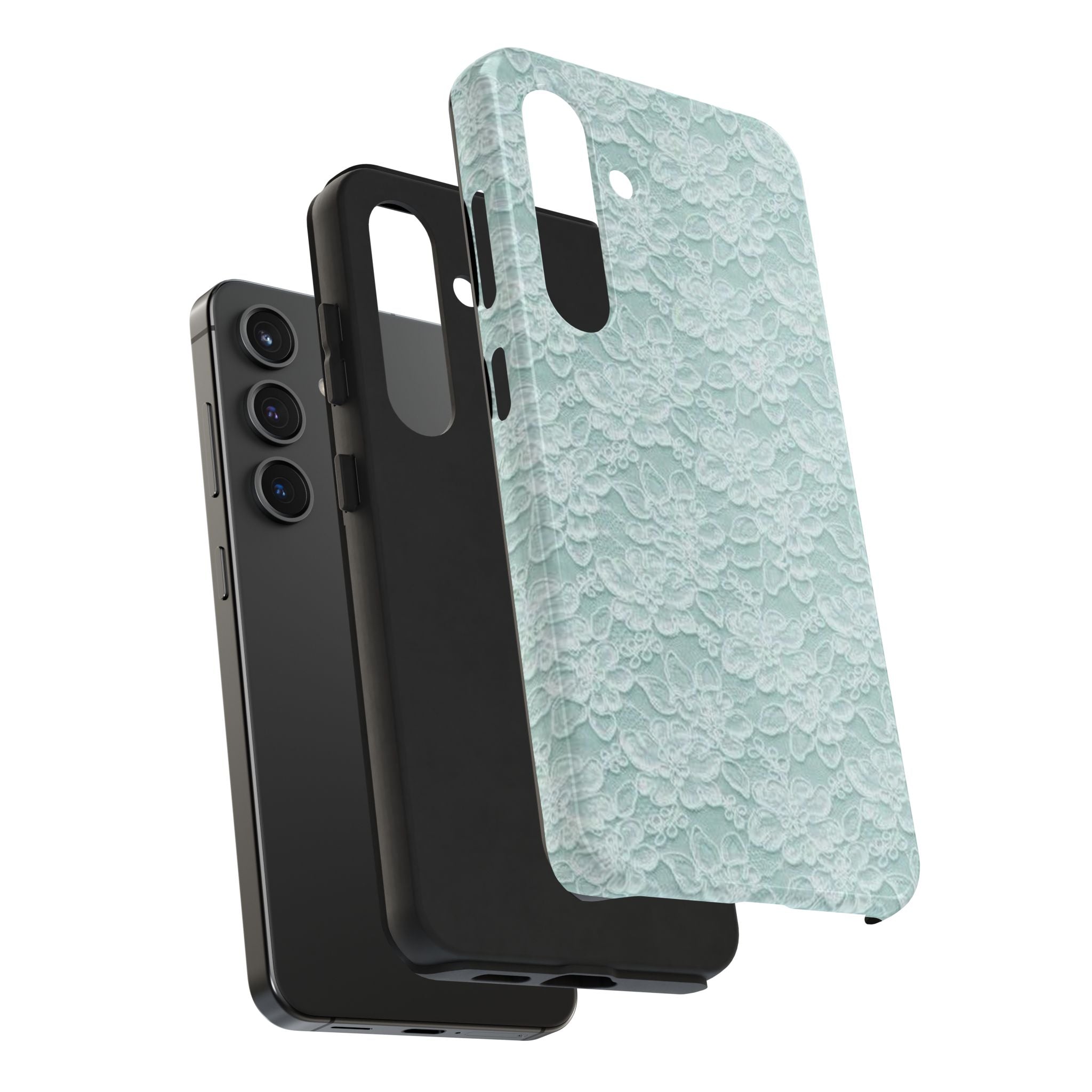 Teal Light Blue Lace Print Pattern Phone Case