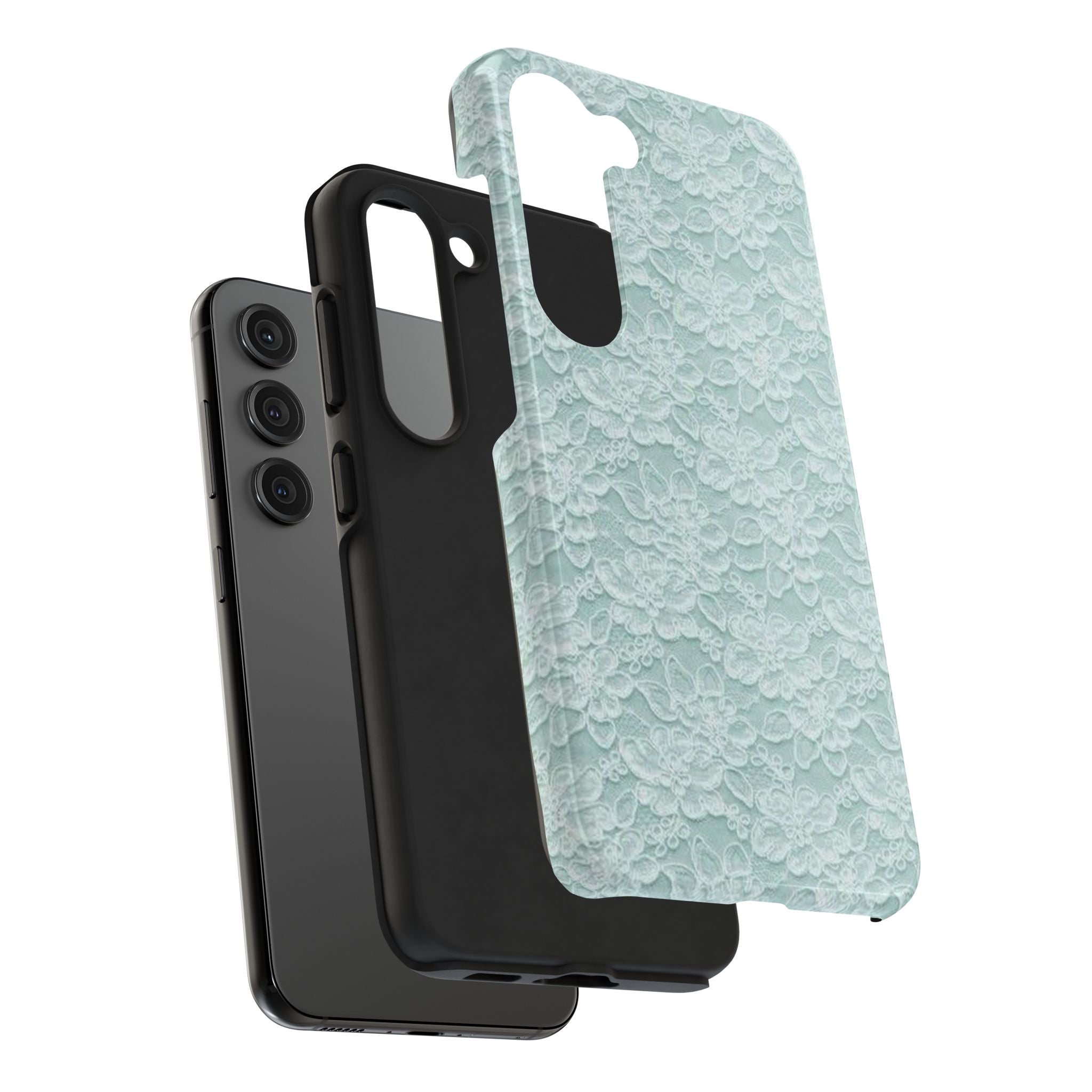 Teal Light Blue Lace Print Pattern Phone Case
