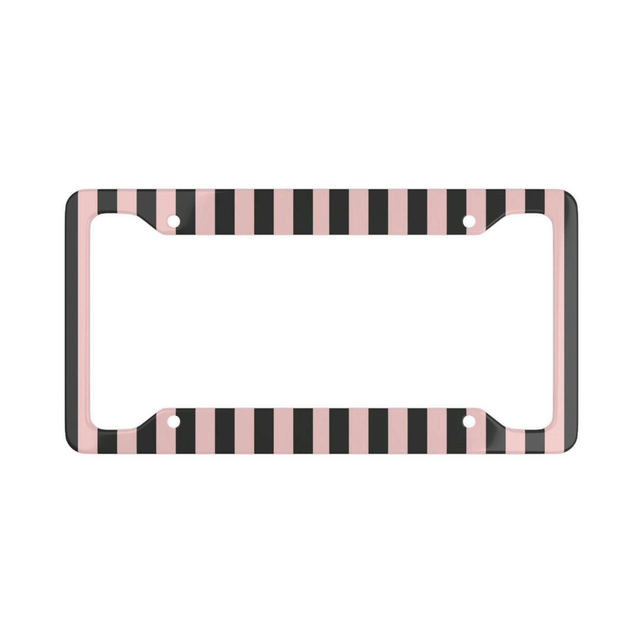 Striped Pink and Black License Plate Frame - Cute Design Car Frame