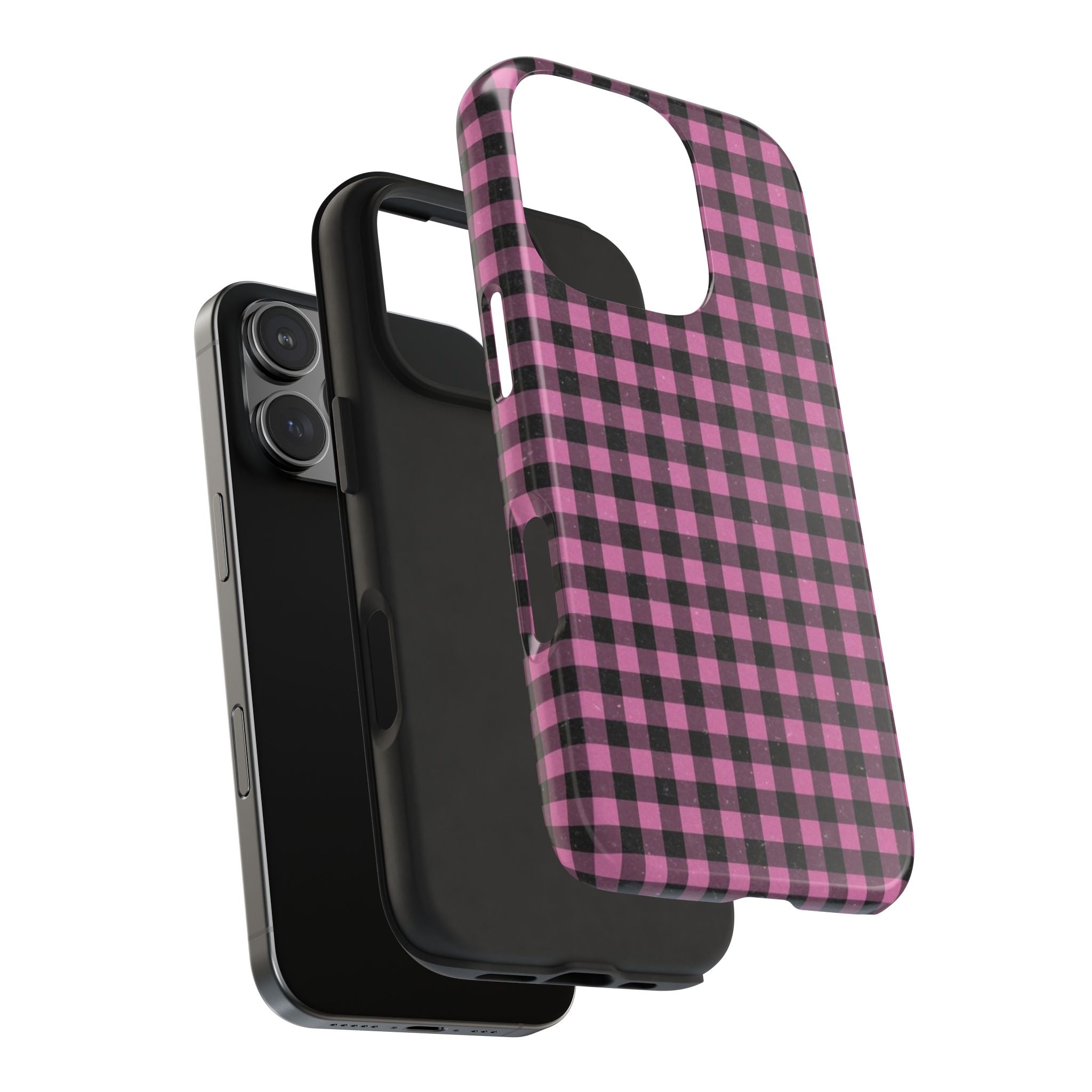 Pink and Black Faded Gingham Plaid Phone Case