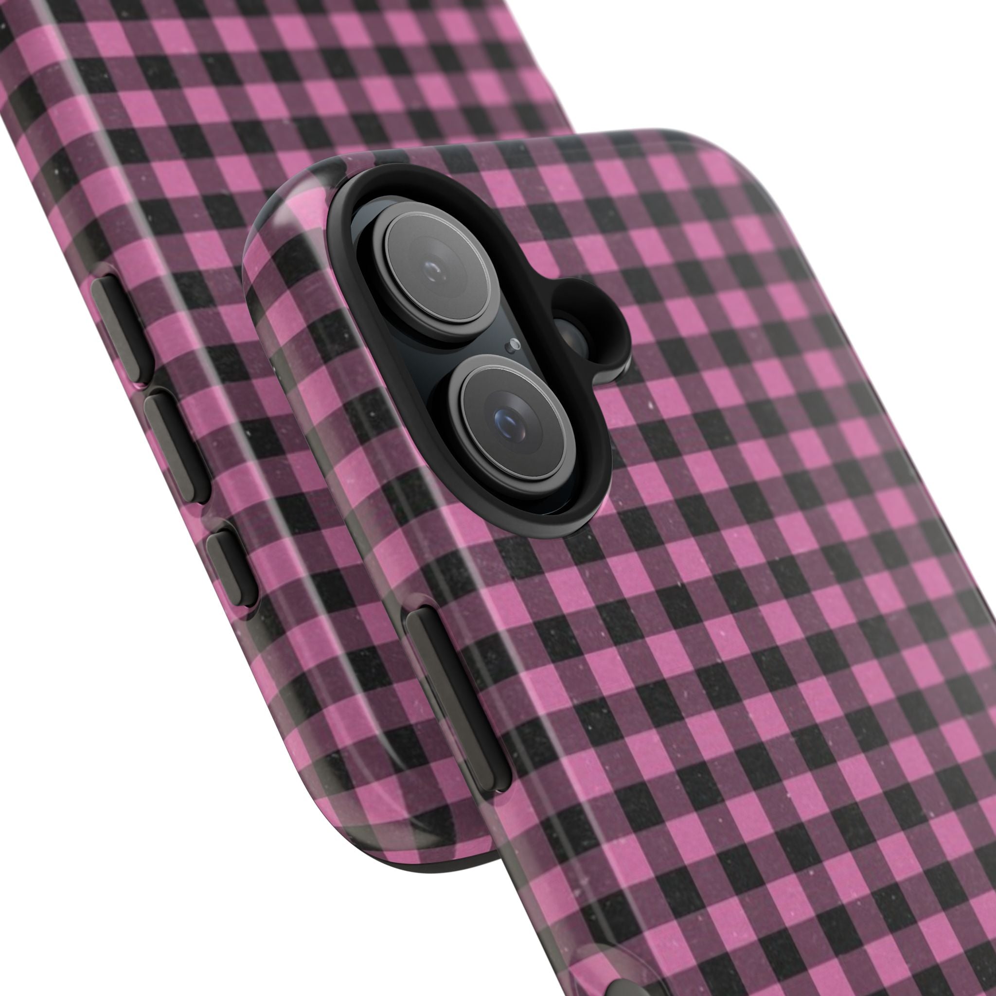 Pink and Black Faded Gingham Plaid Phone Case