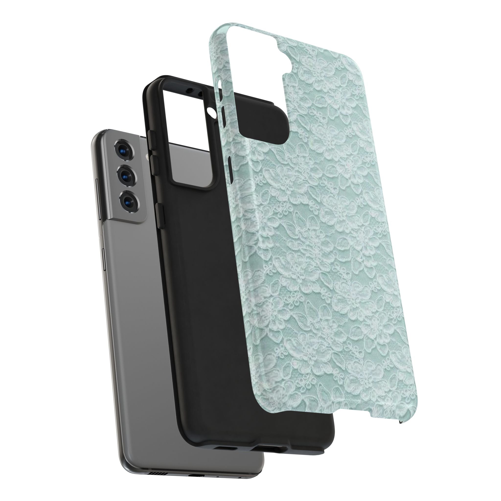 Teal Light Blue Lace Print Pattern Phone Case