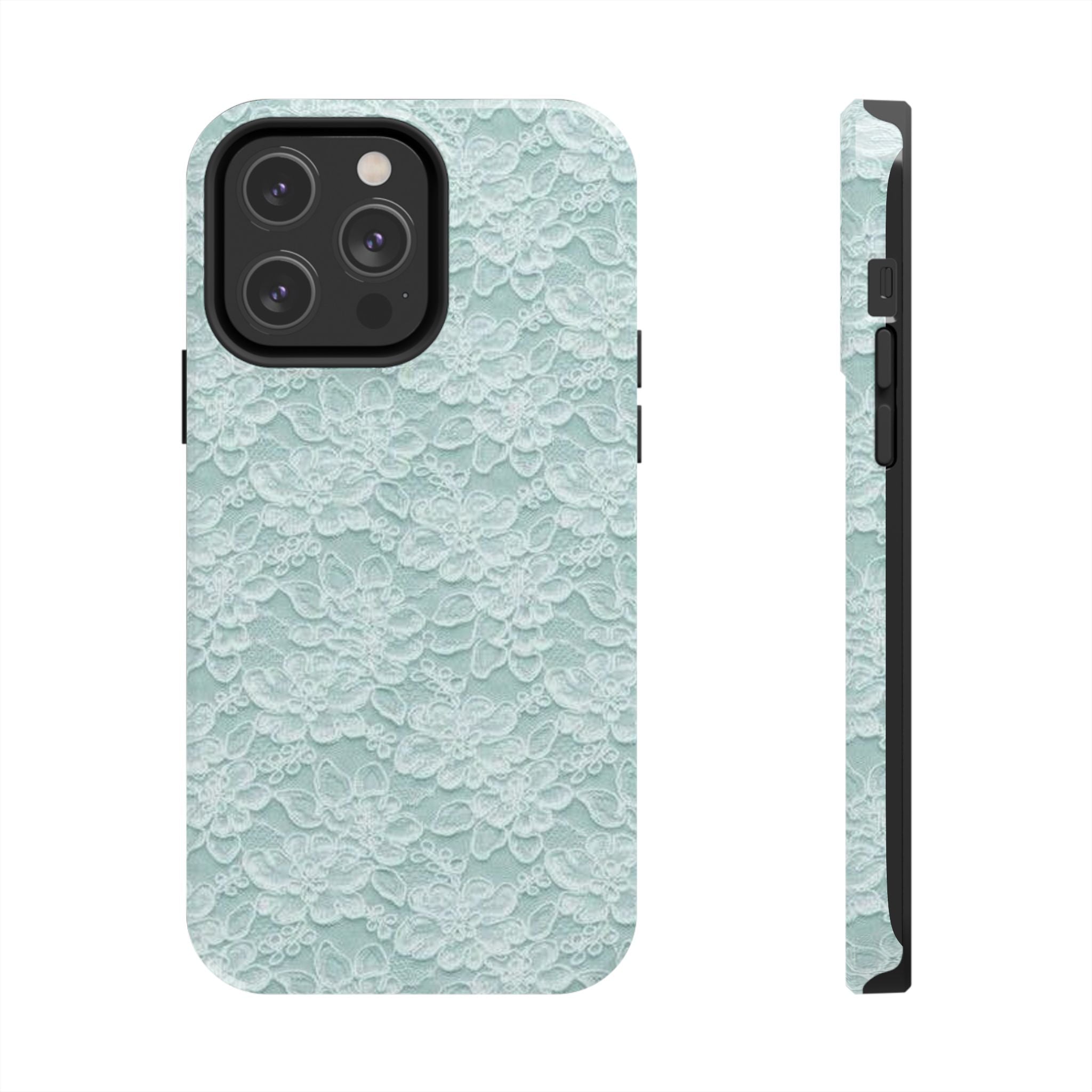 Teal Light Blue Lace Print Pattern Phone Case