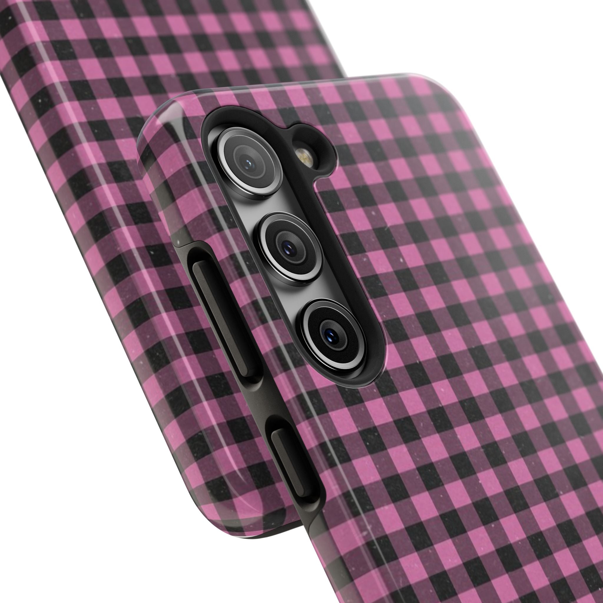 Pink and Black Faded Gingham Plaid Phone Case