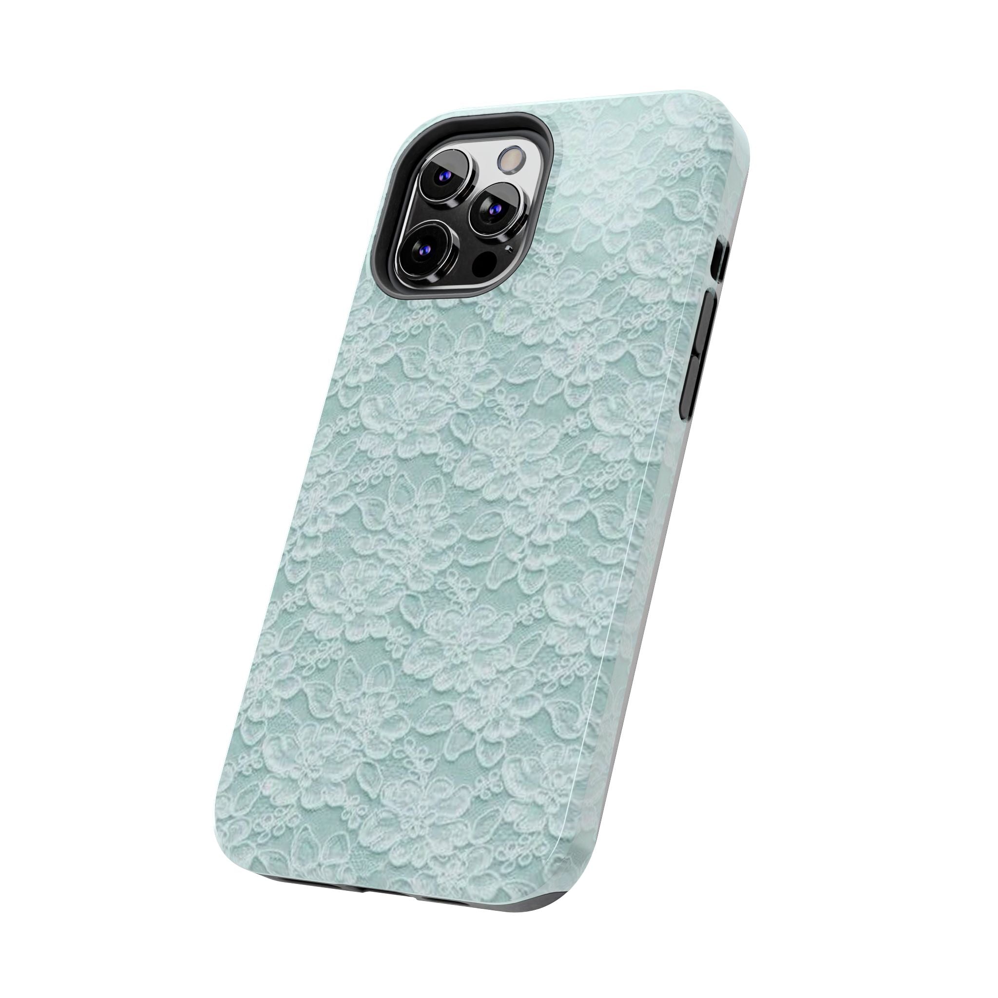 Teal Light Blue Lace Print Pattern Phone Case