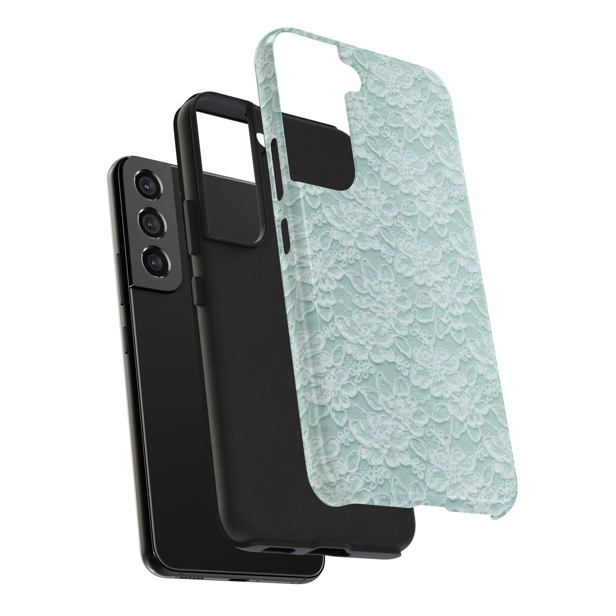 Teal Light Blue Lace Print Pattern Phone Case