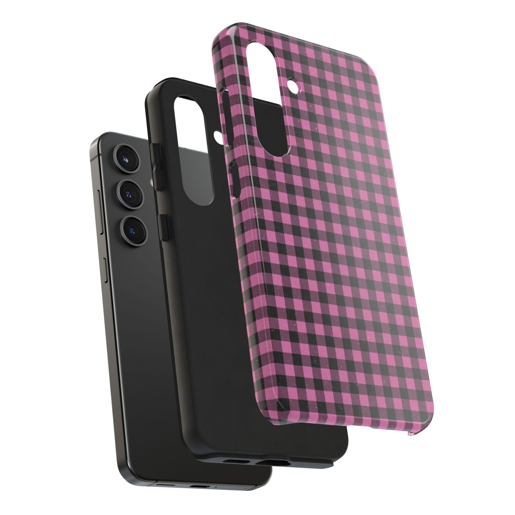 Pink and Black Faded Gingham Plaid Phone Case